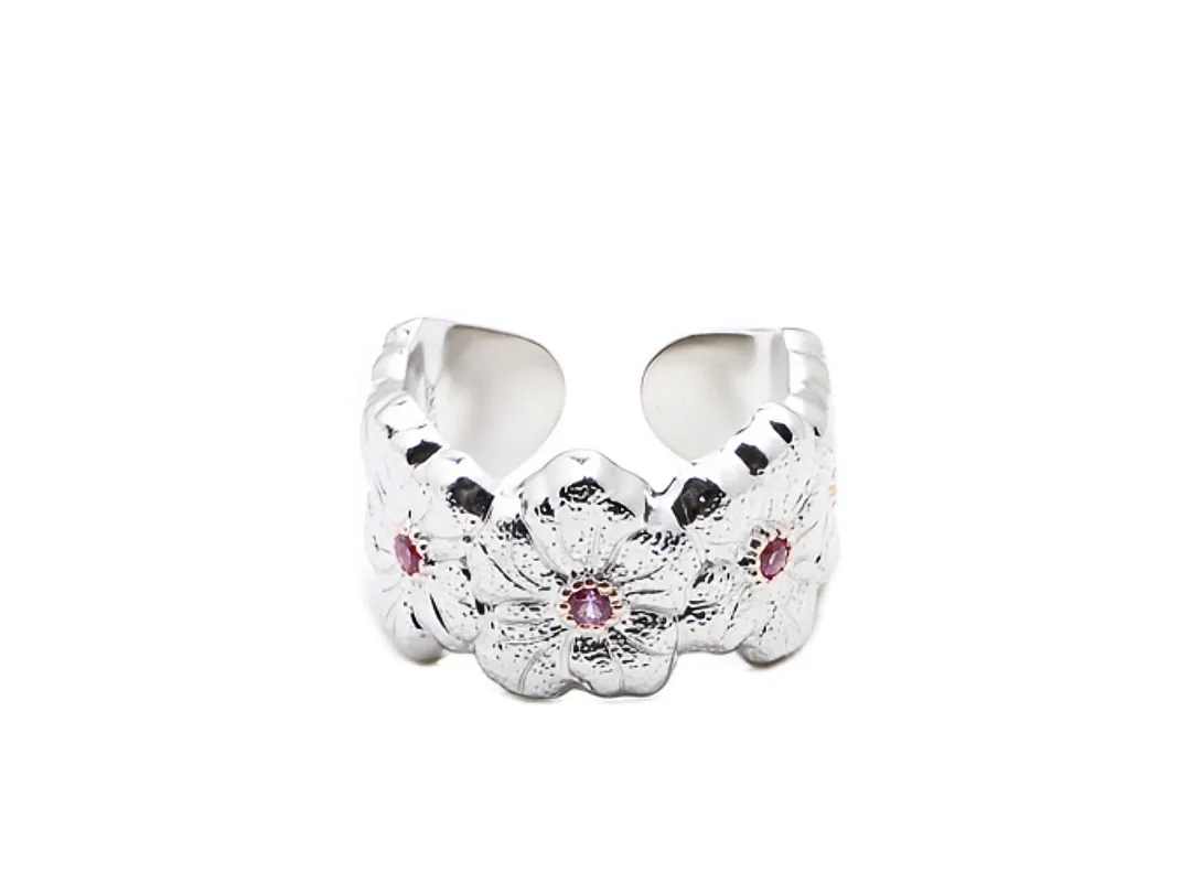 Gardenia Floral Band Ring with Pink Stones D39016855