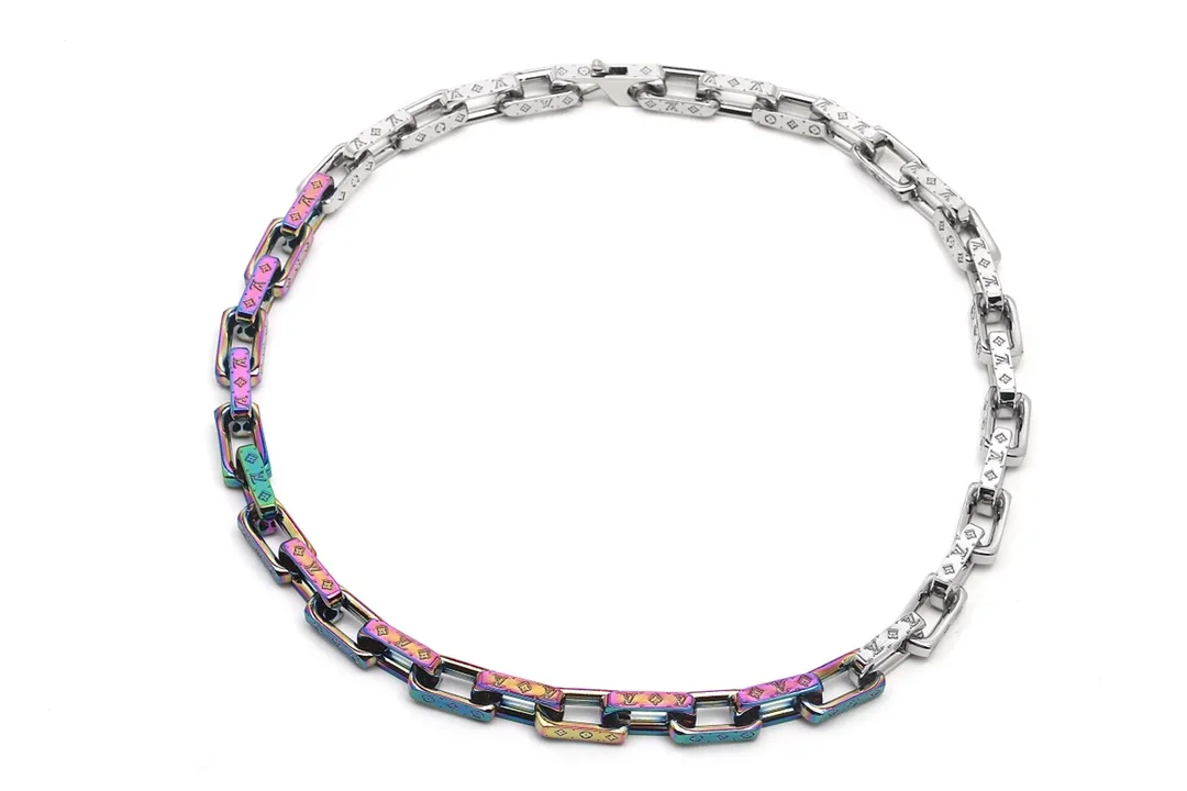 Monogram Iridescent Chain Links Necklace (Titanium Steel) D15016746