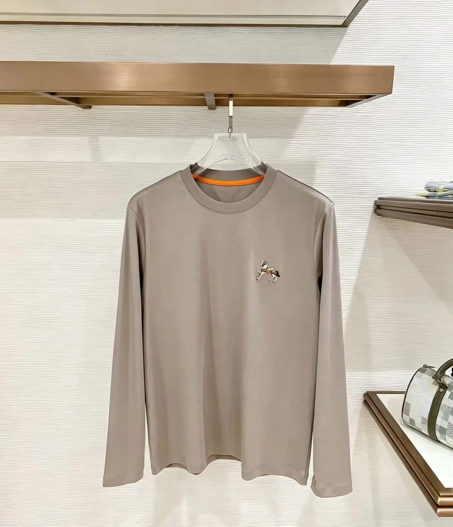 Embroidered Horse Mercerized Cotton Long-Sleeve T-Shirt D11521502