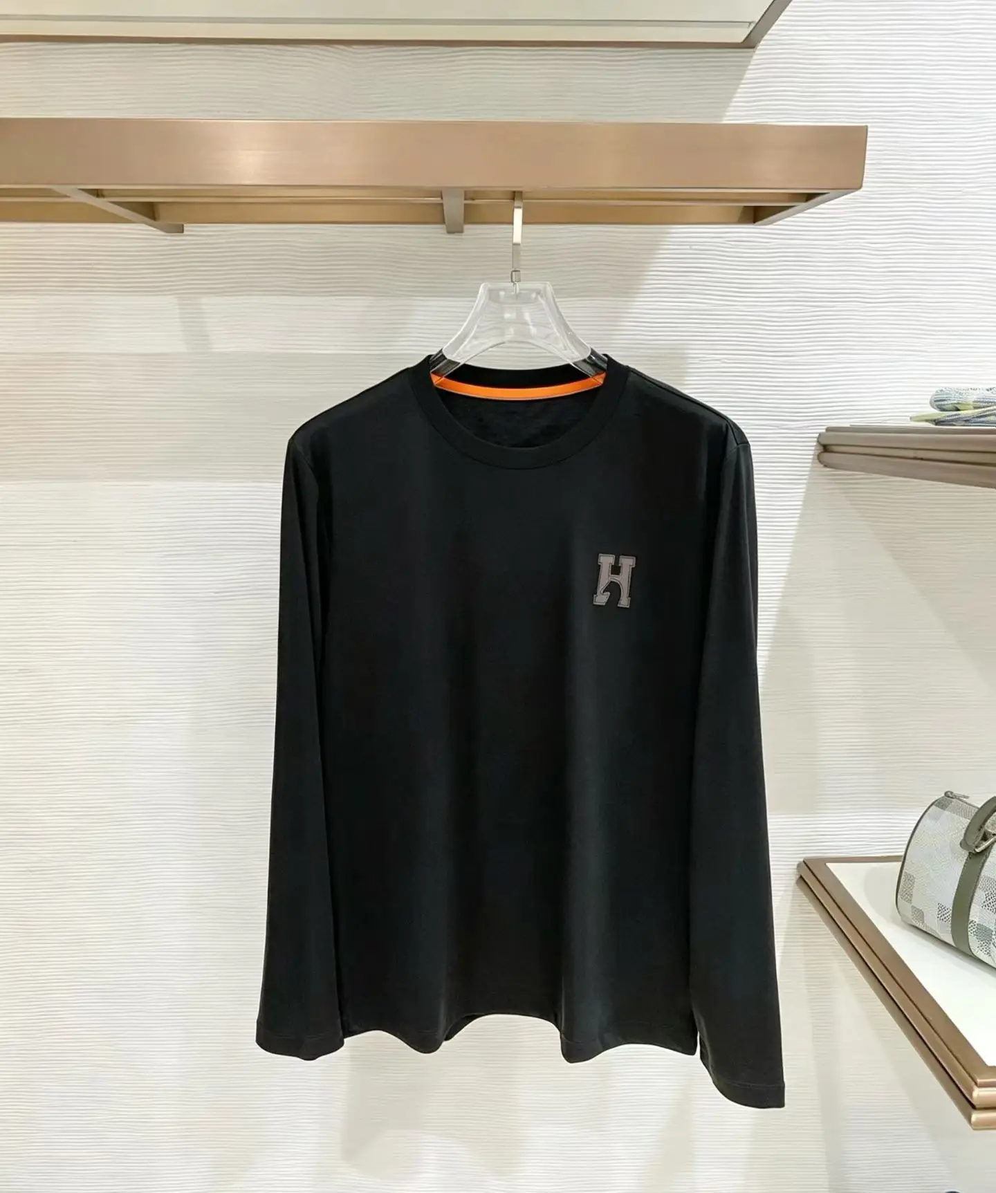 Mercerised Cotton Long-Sleeve T-Shirt with Leather Logo D17521510