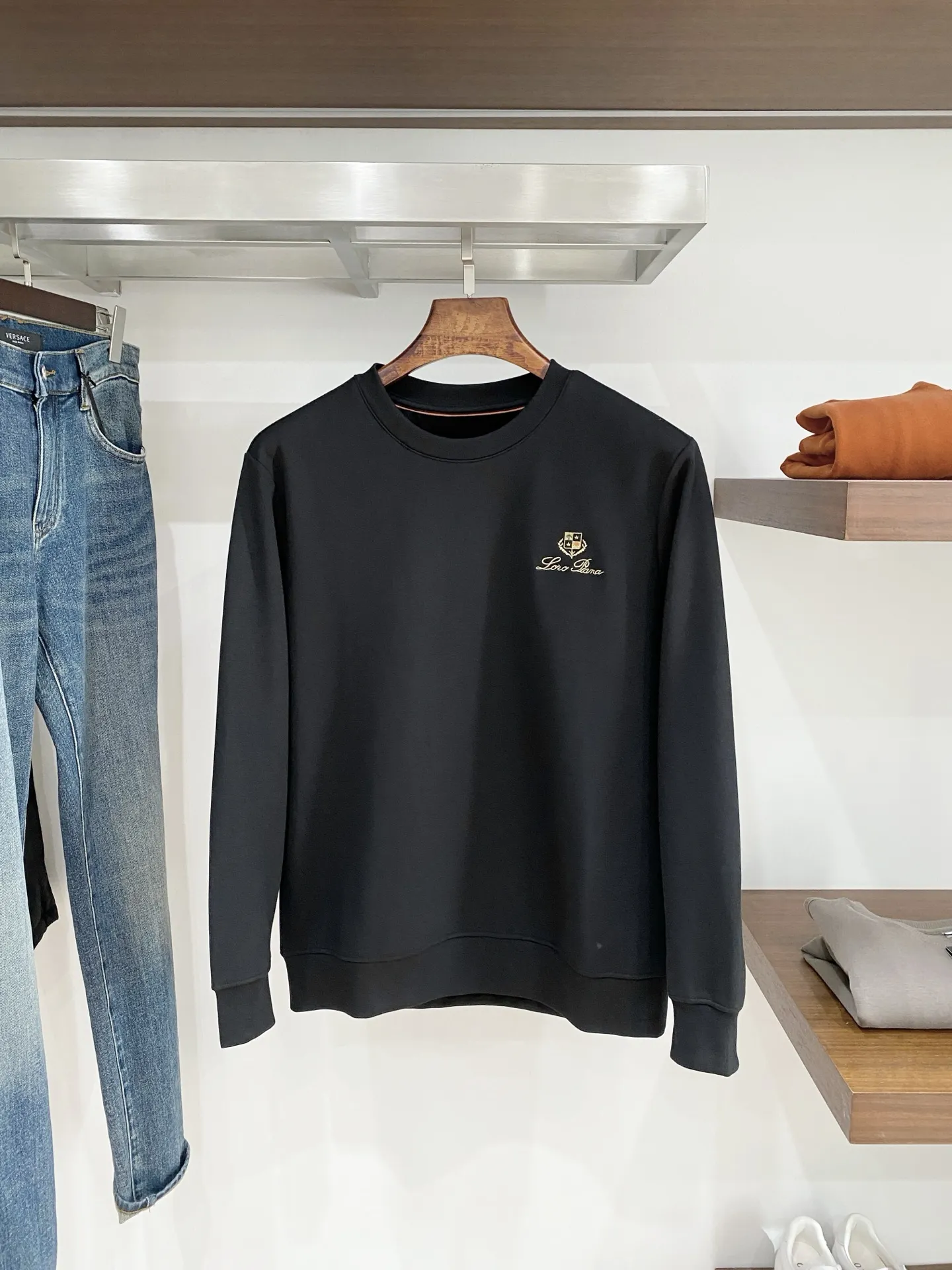 Embroidered Crest Fleece-Lined Sweatshirt D19521484