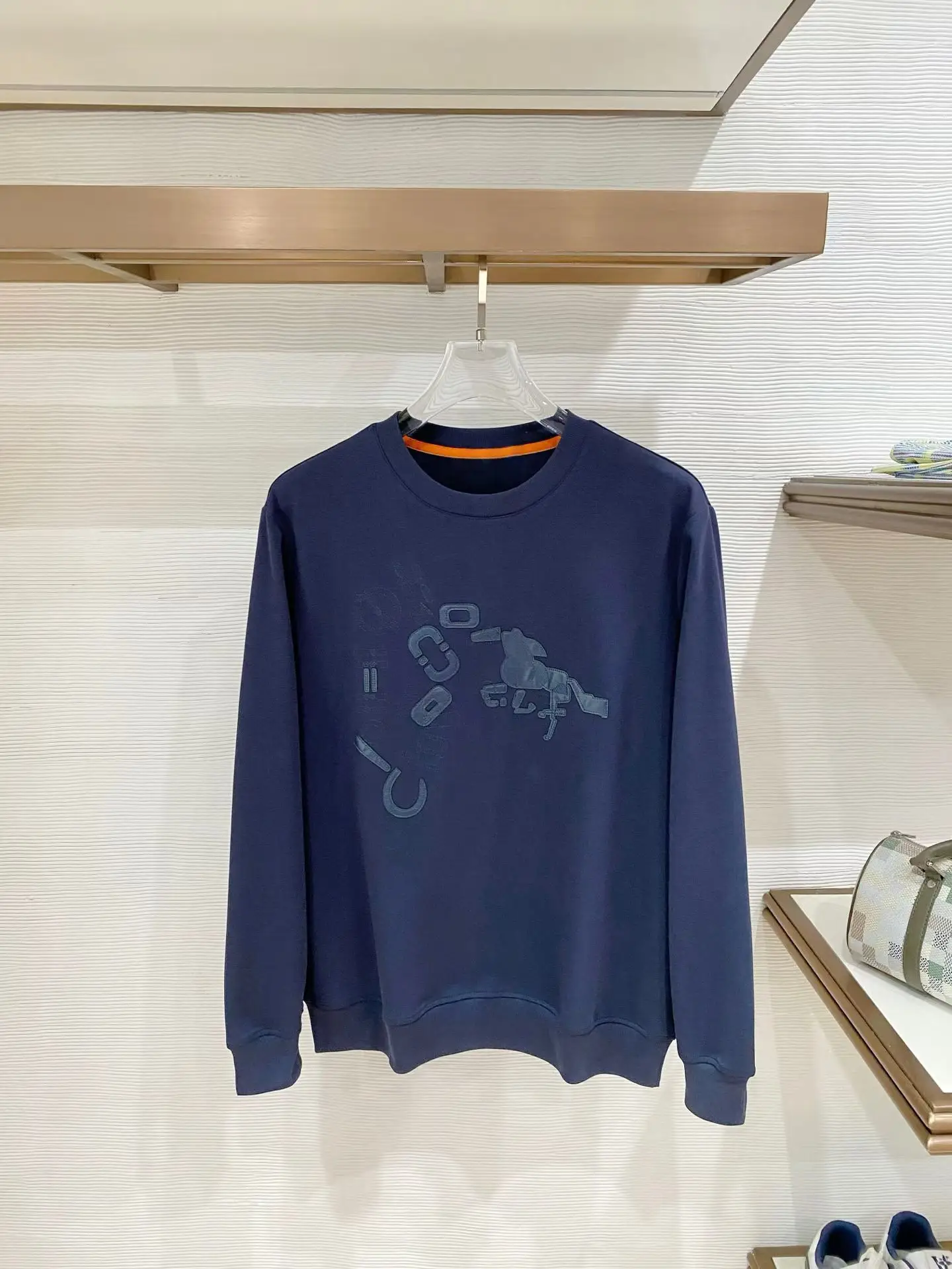 Embroidered Leather-Patch Crew-Neck Sweatshirt D19521491