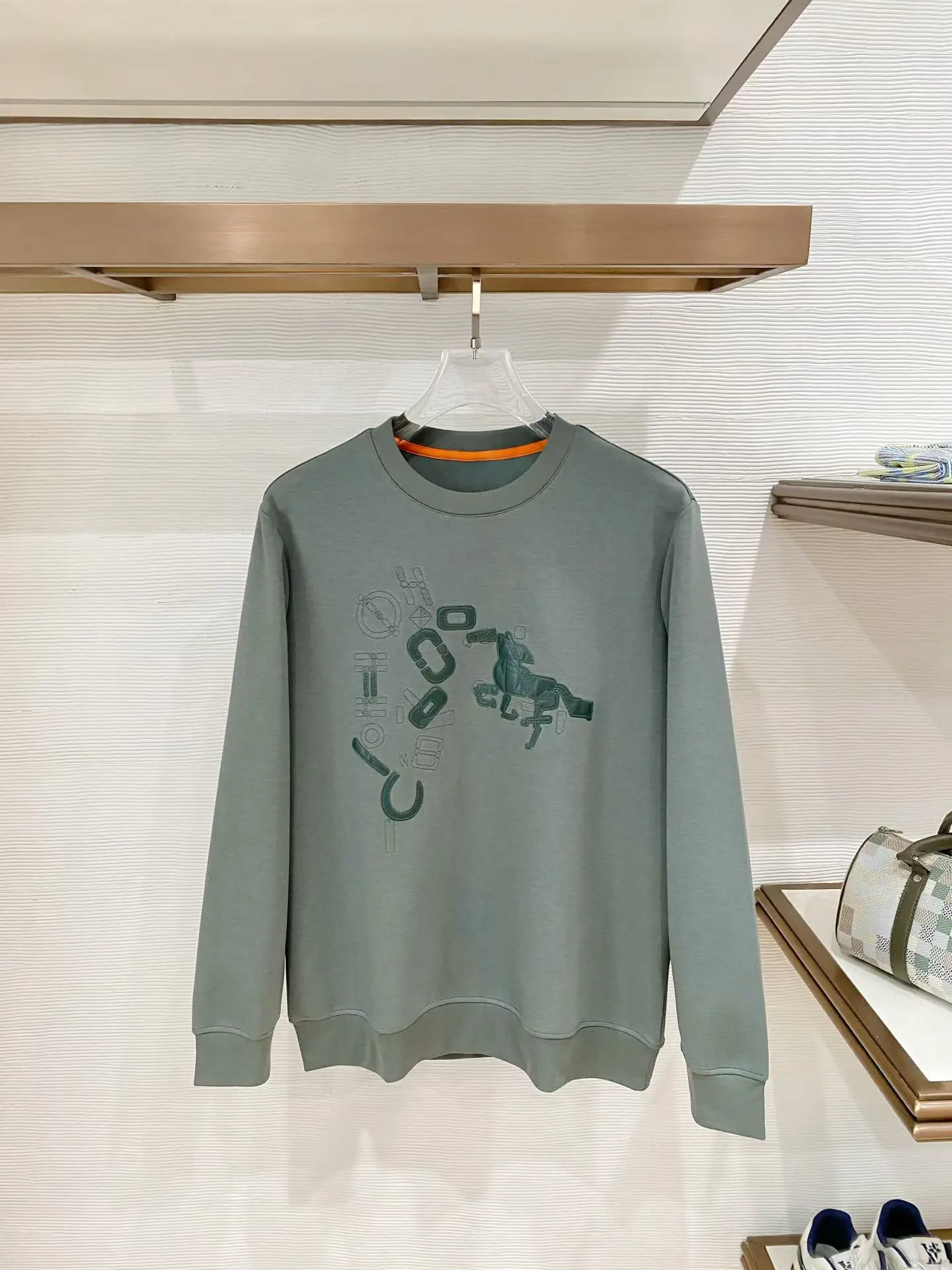 Embroidered Horse Motif Crew-Neck Sweatshirt D19521492