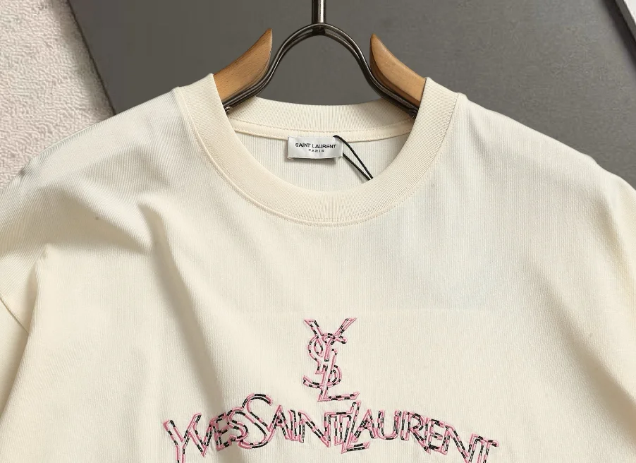 Saint Laurent Logo Embroidered Cotton T-Shirt D13520188 — view 3