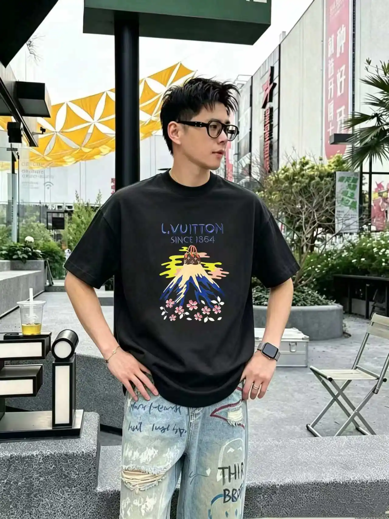 Mount Fuji Graphic Print Cotton T-Shirt D13520319 — view 5