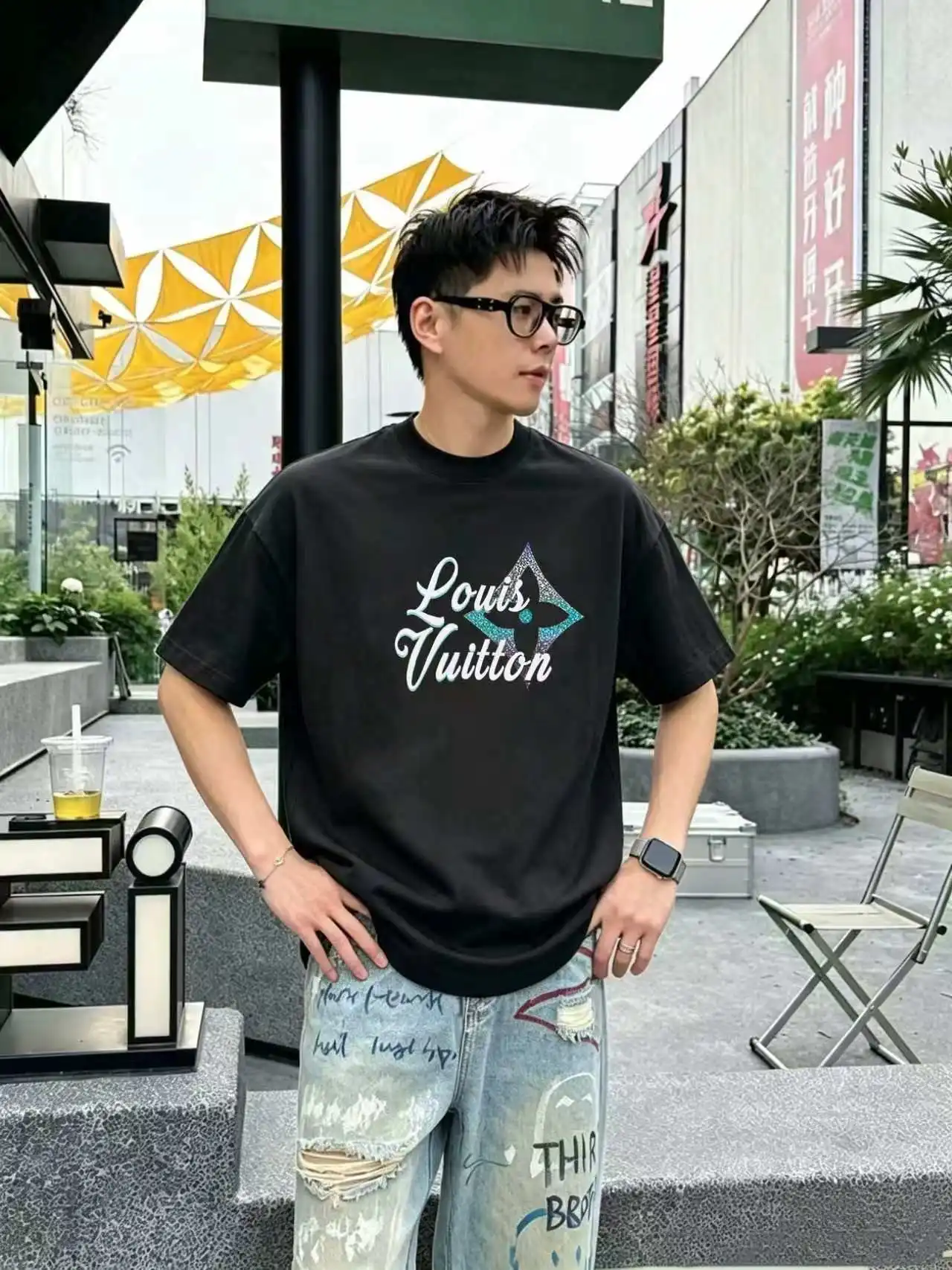 Gradient Script Logo Cotton T-Shirt D13520323 — view 5