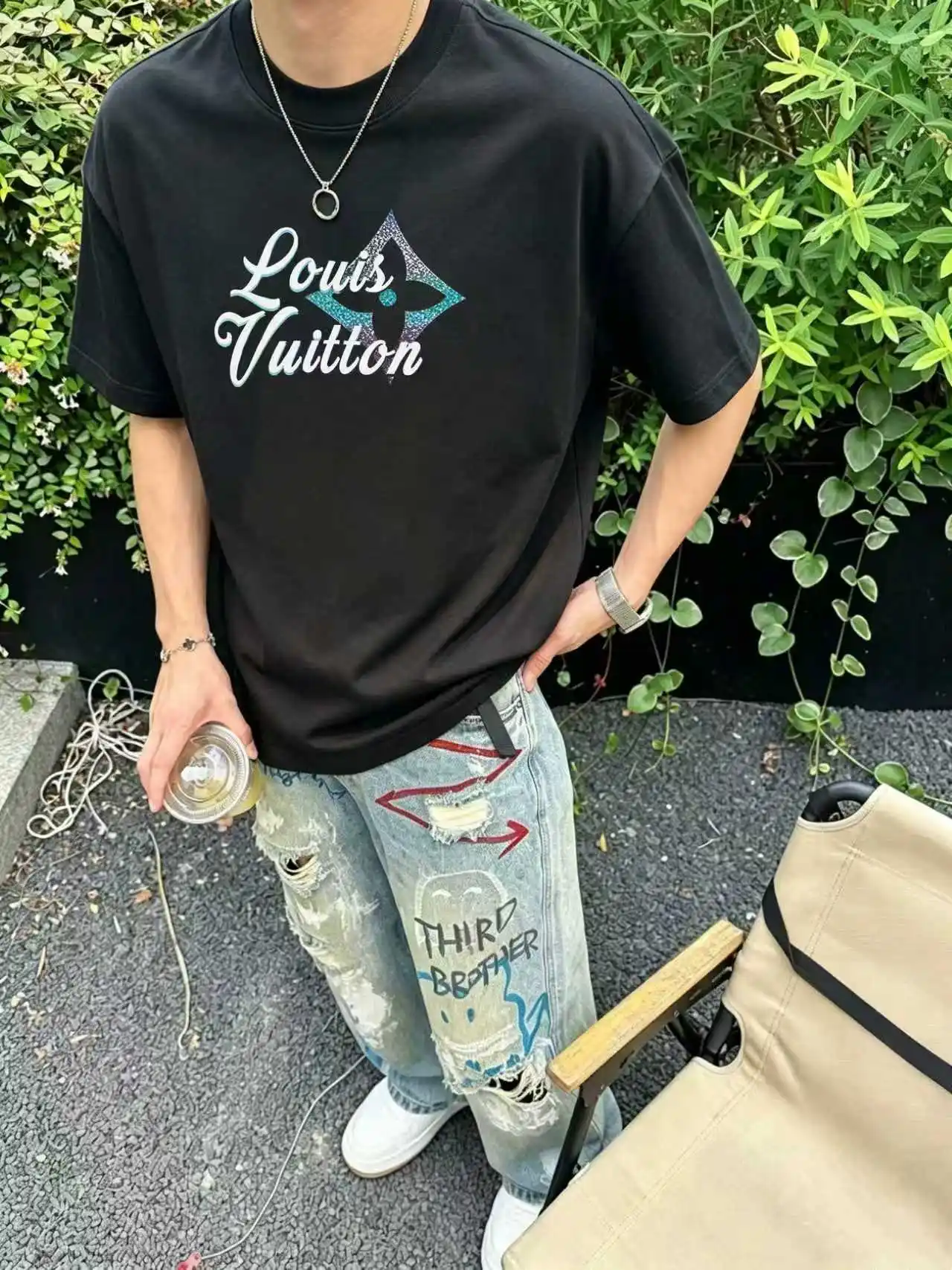 Gradient Script Logo Cotton T-Shirt D13520323 — view 6