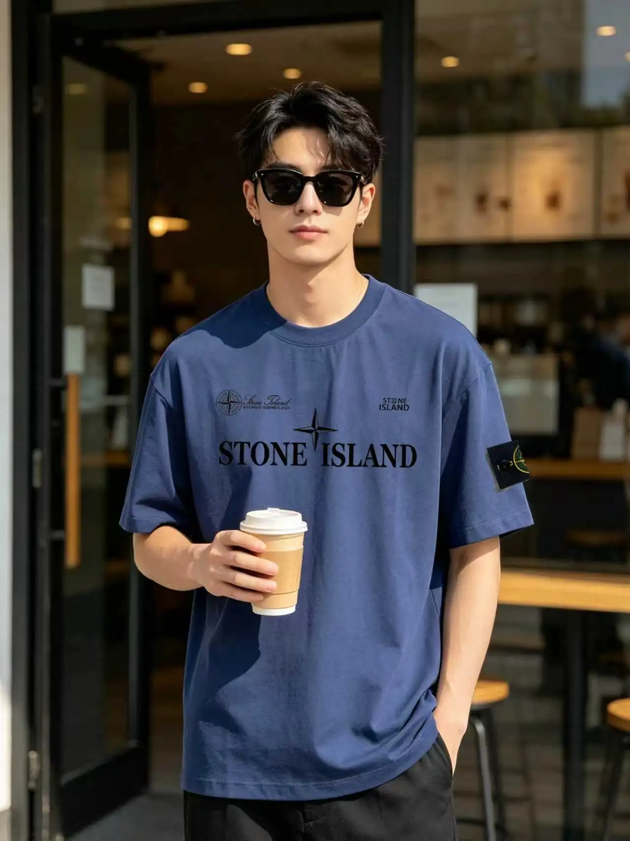 Compass Logo Graphic Cotton T-Shirt D14020122 — view 5