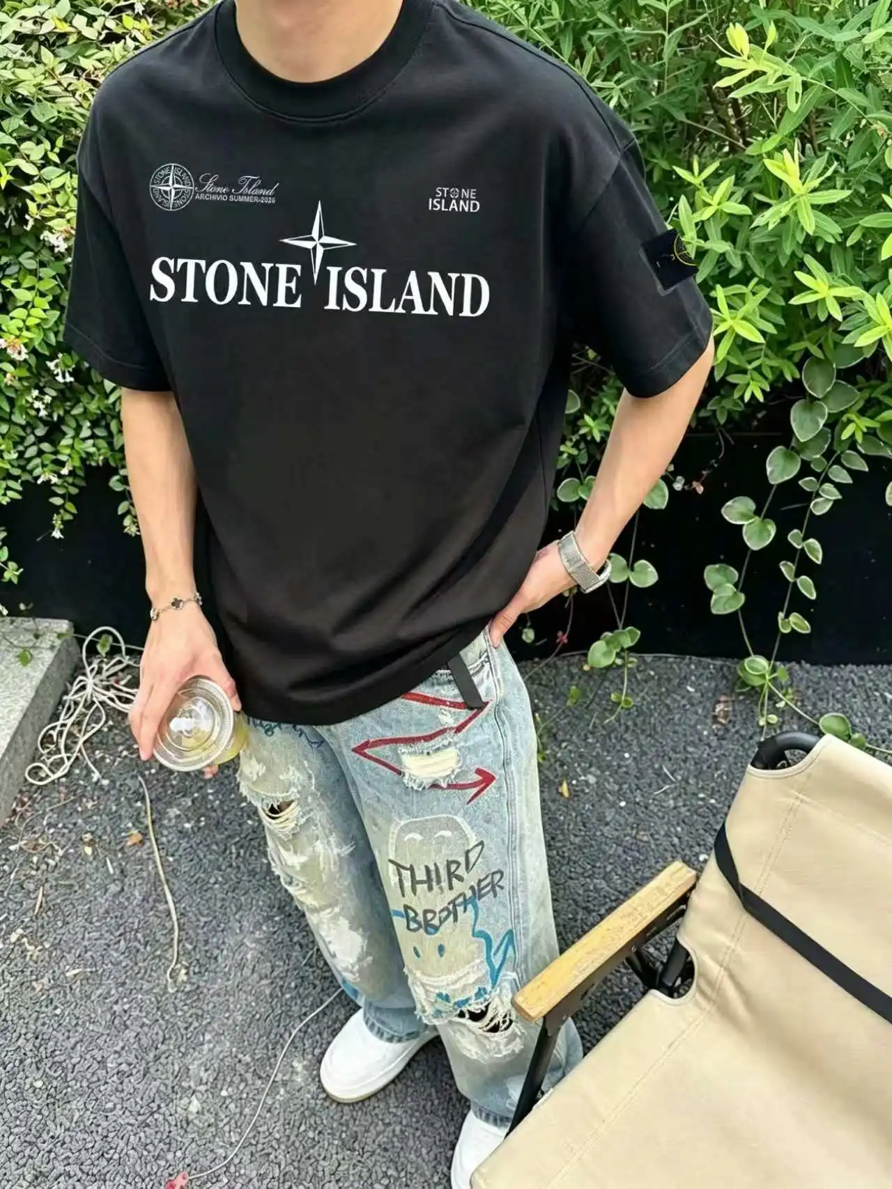 Compass Logo Graphic Cotton T-Shirt D14020123 — view 6