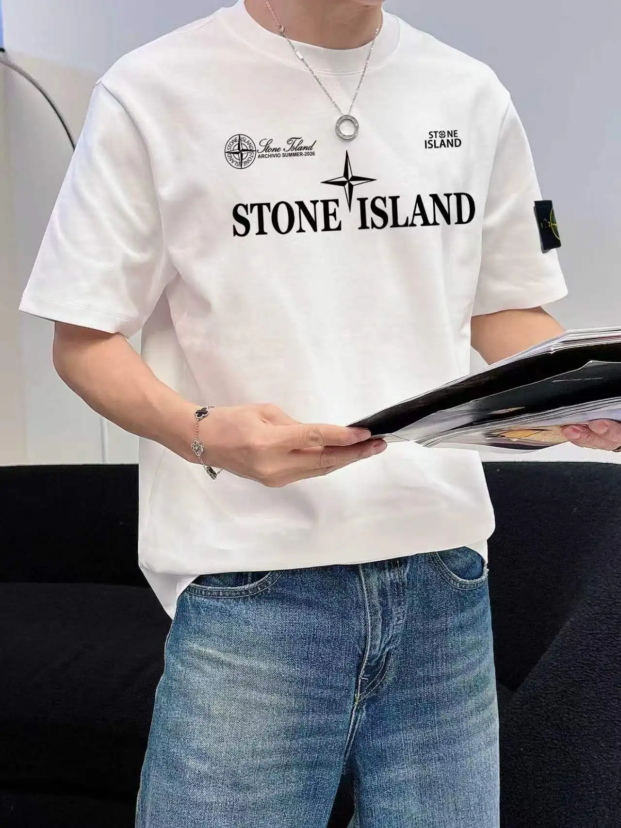 Compass Logo Print Cotton T-Shirt D14020120 — view 5