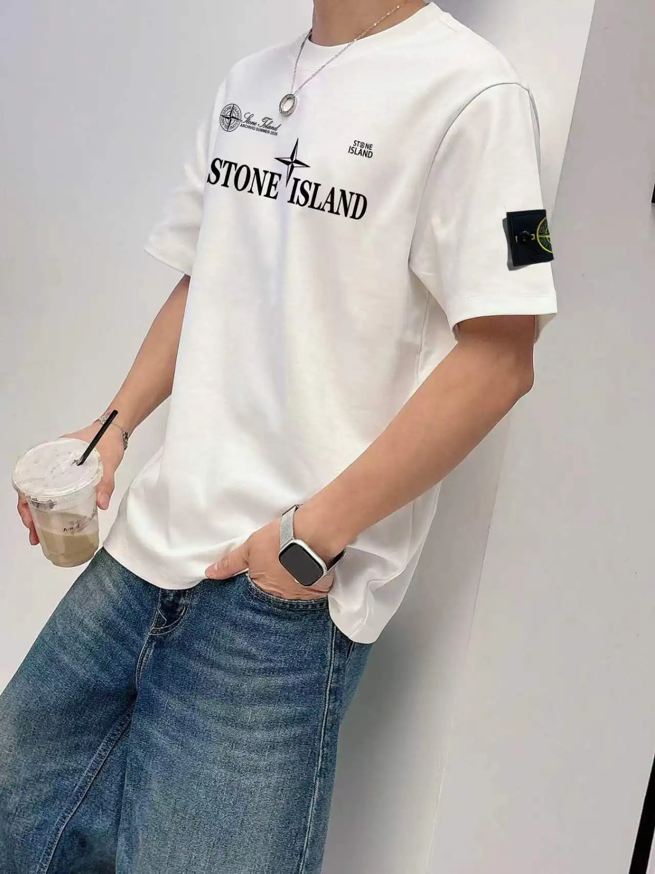 Compass Logo Print Cotton T-Shirt D14020120 — view 6