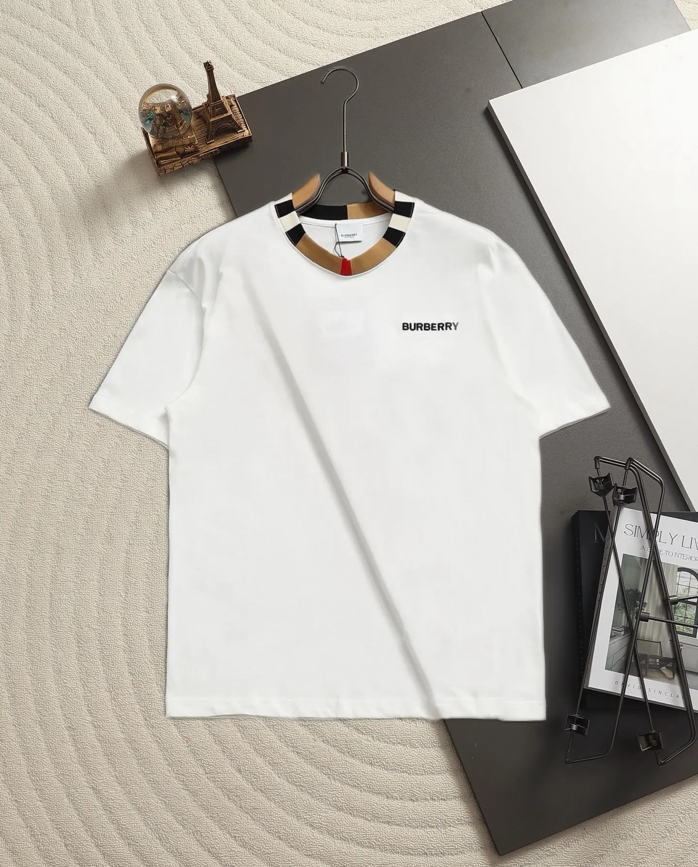 Logo Embroidery Check-Trim Cotton T-Shirt D13520172