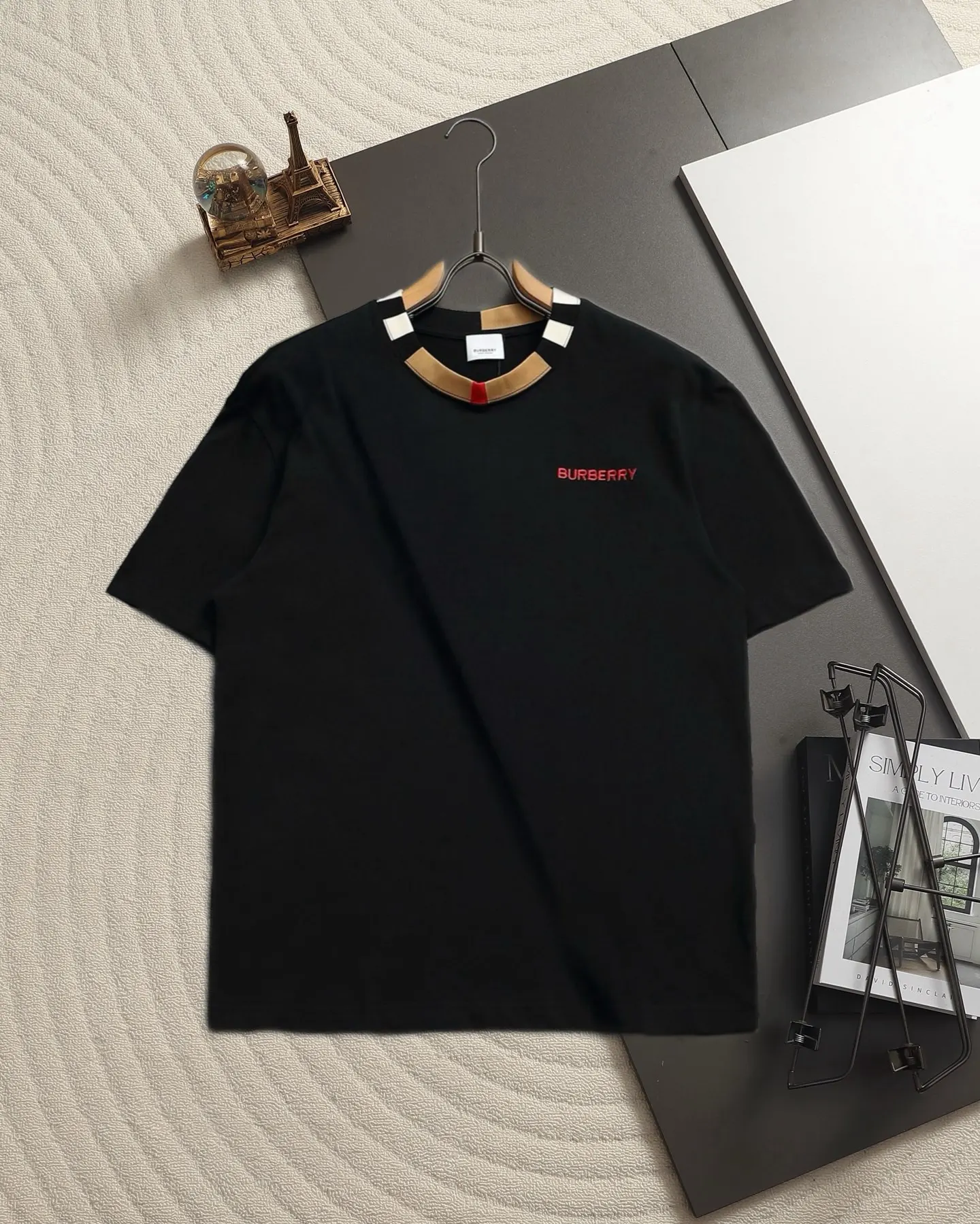 Check-Trim Logo Embroidery Cotton T-Shirt D13520171