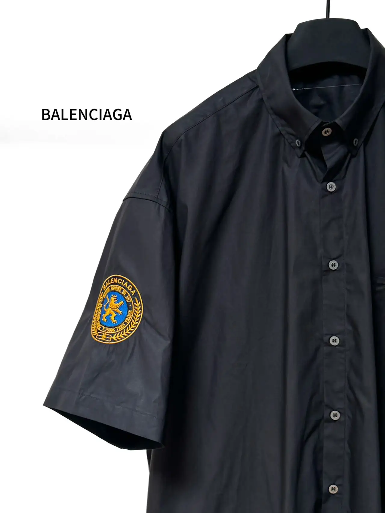 Balenciaga Embroidered Crest Short-Sleeve Shirt D16519838 — view 3