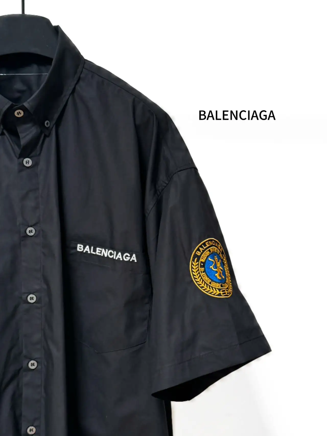 Balenciaga Embroidered Crest Short-Sleeve Shirt D16519838 — view 5