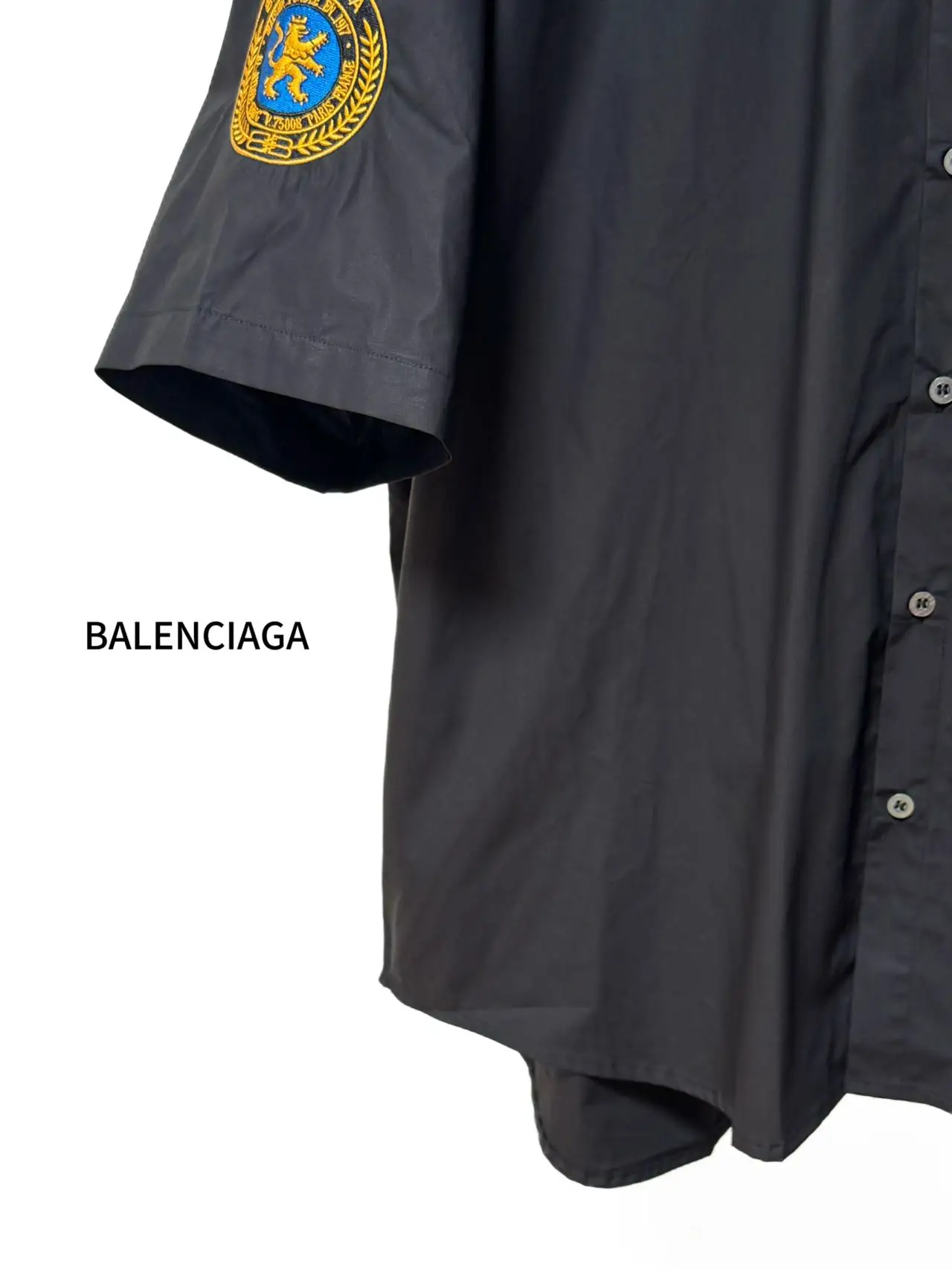 Balenciaga Embroidered Crest Short-Sleeve Shirt D16519838 — view 6