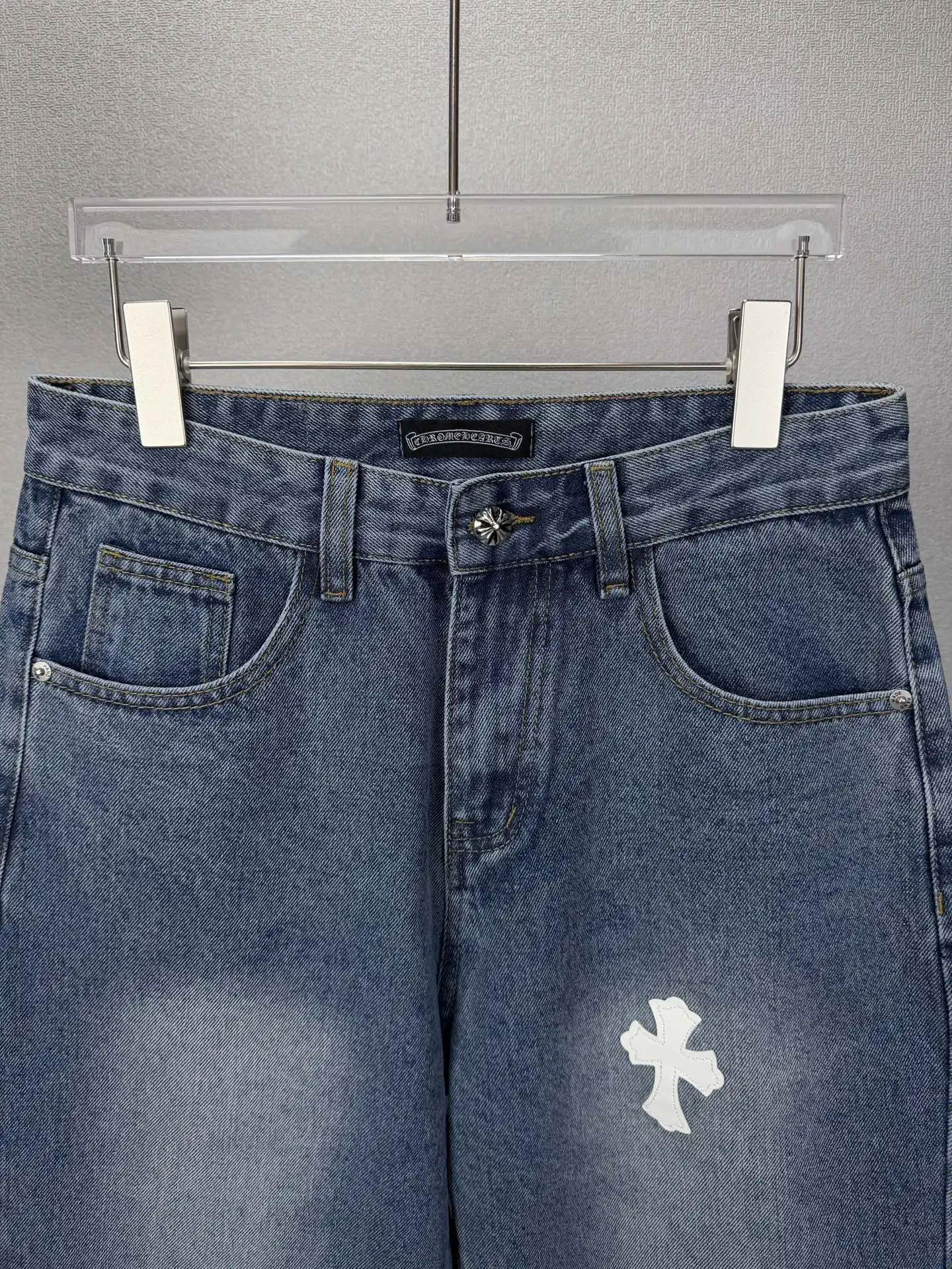 Chrome Hearts Leopard Cross Patch Straight-Leg Jeans D17521869 — view 3
