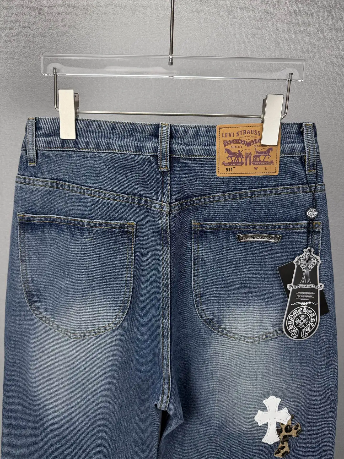 Chrome Hearts Leopard Cross Patch Straight-Leg Jeans D17521869 — view 9