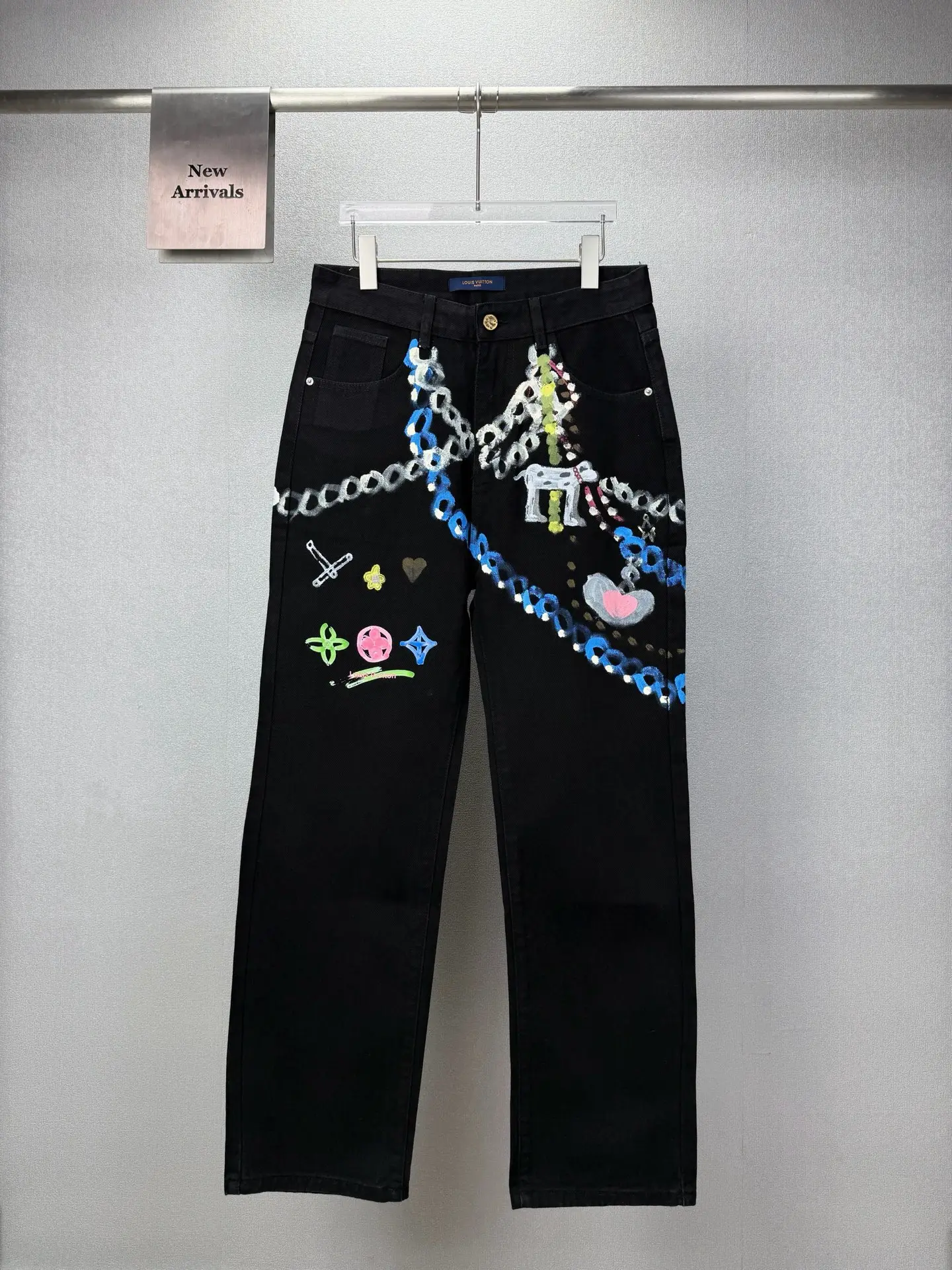 Graffiti Chain Print Straight-Leg Jeans D18021874