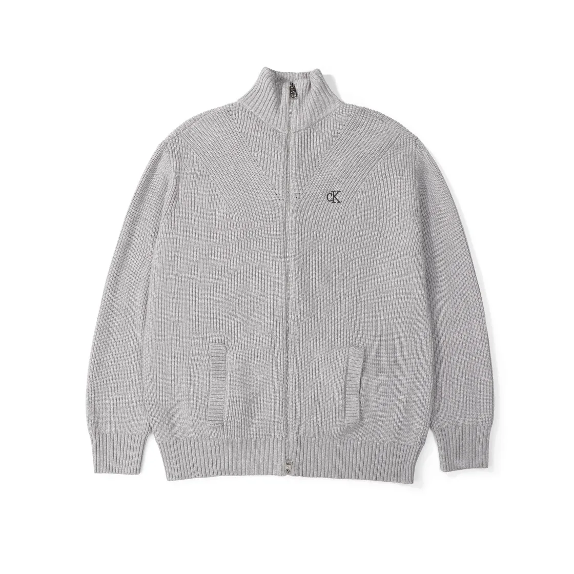 Logo Embroidered Zip-Up Ribbed Cardigan D18021789