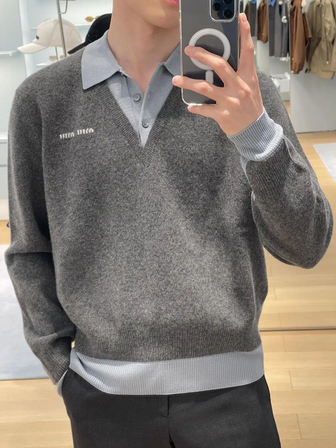 Layered-Effect Wool-Blend V-Neck Sweater D18521778 — view 9