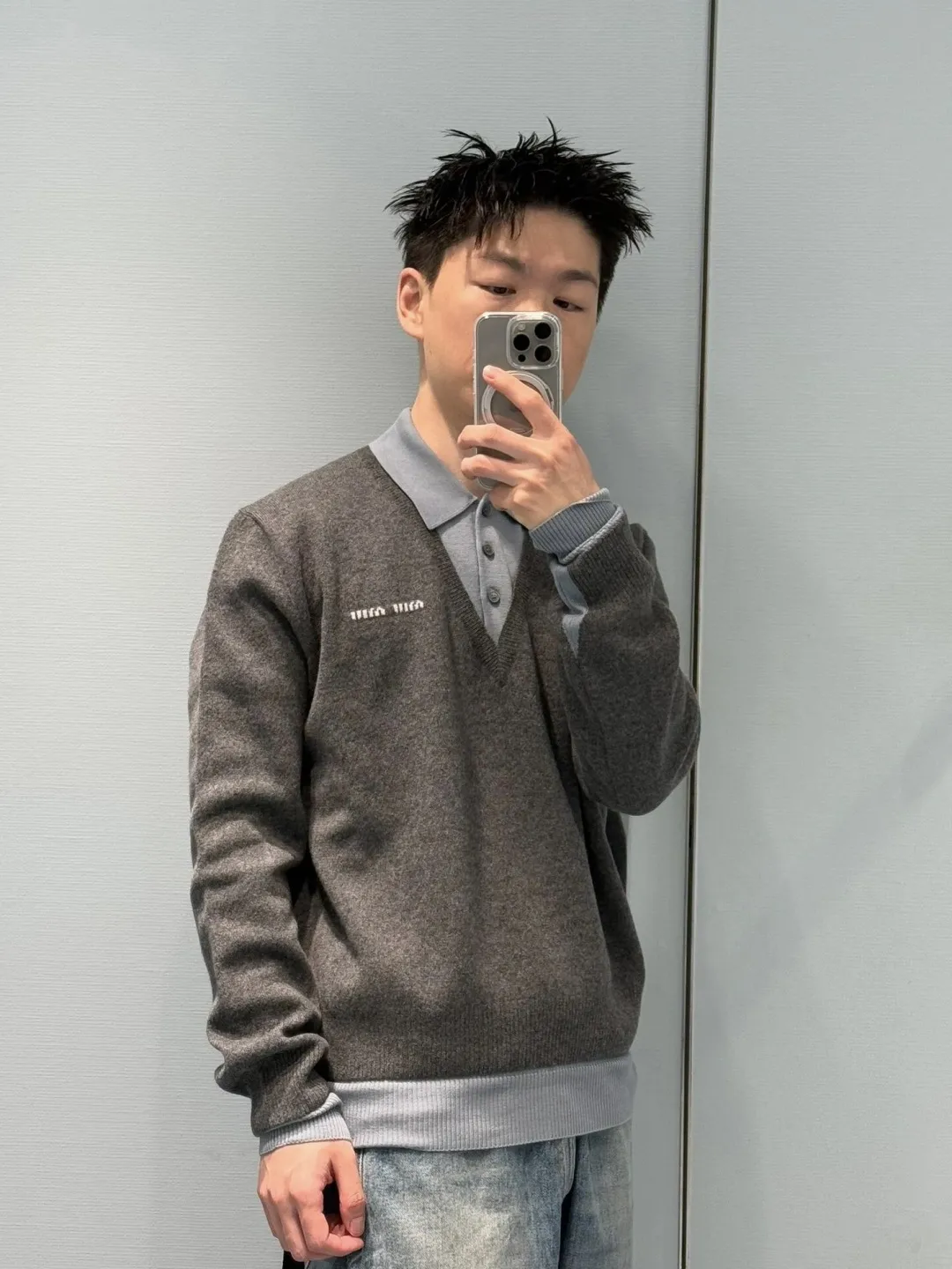 Layered-Effect Wool-Blend V-Neck Sweater D18521778 — view 15