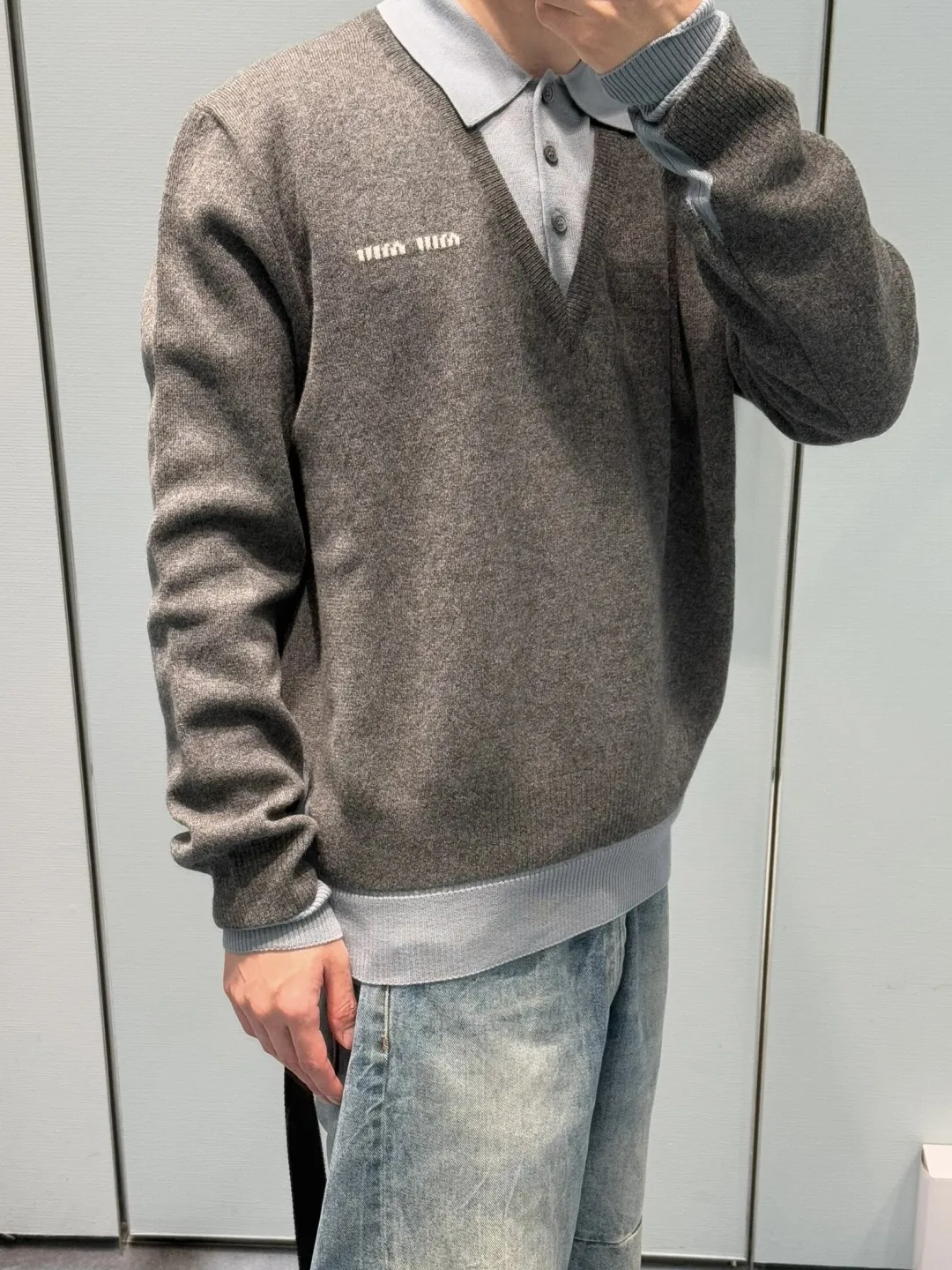 Layered-Effect Wool-Blend V-Neck Sweater D18521778 — view 26