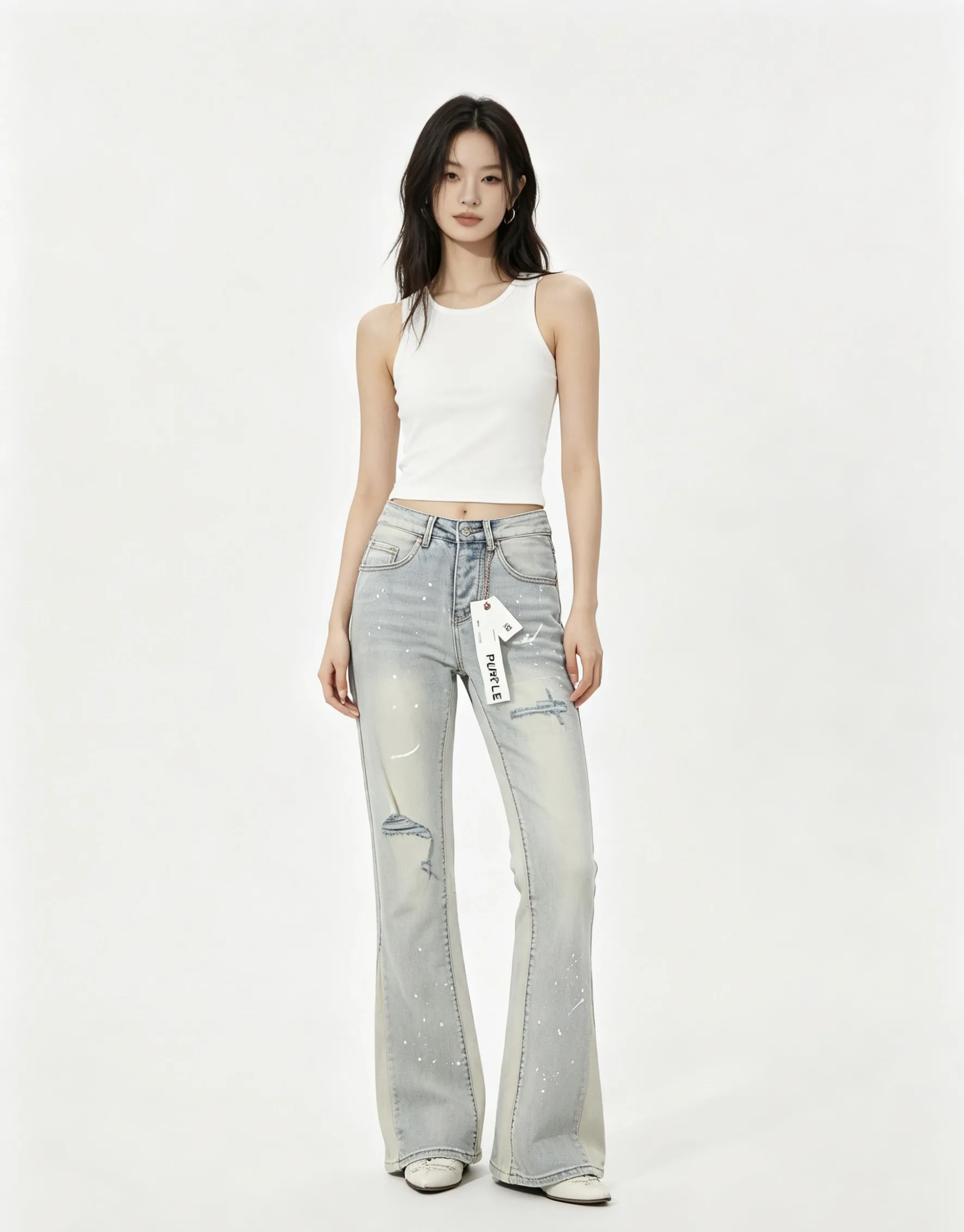 Distressed Paint-Splatter Flare Jeans D18521815 — view 2