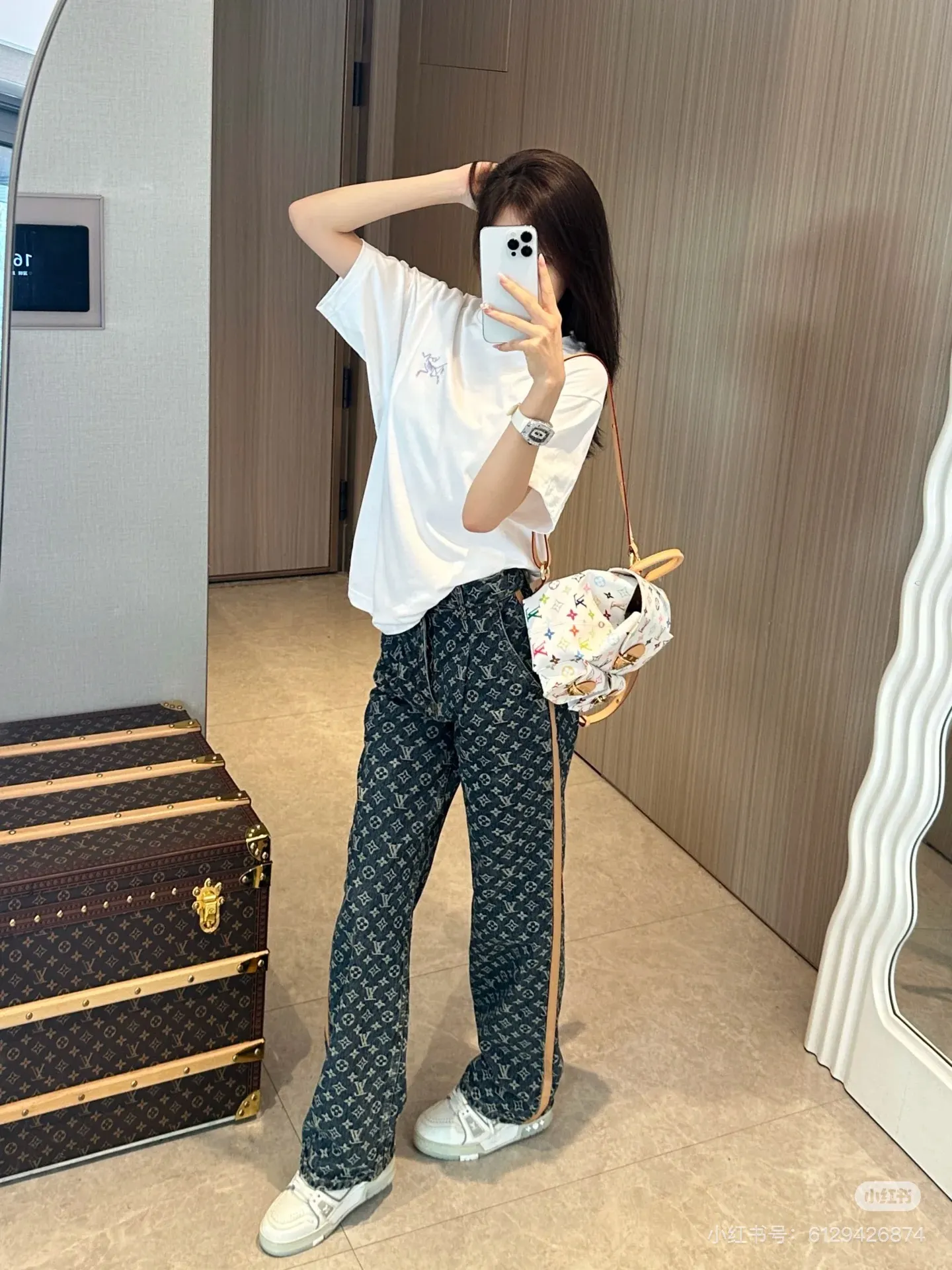 Monogram Jacquard Denim Straight-Leg Jeans D18521820 — view 2
