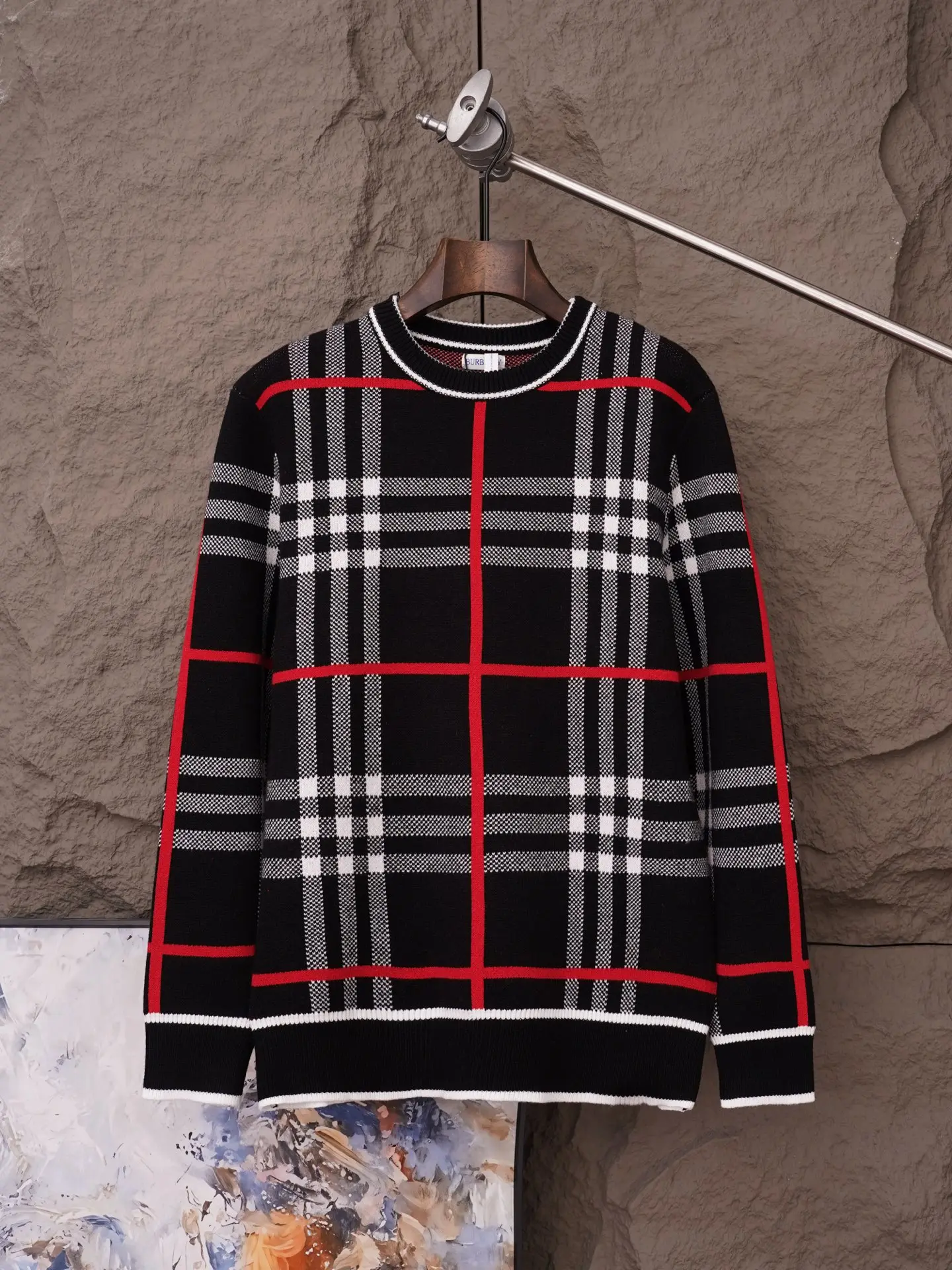 Check Intarsia Wool and Mohair-Blend Sweater D19019809