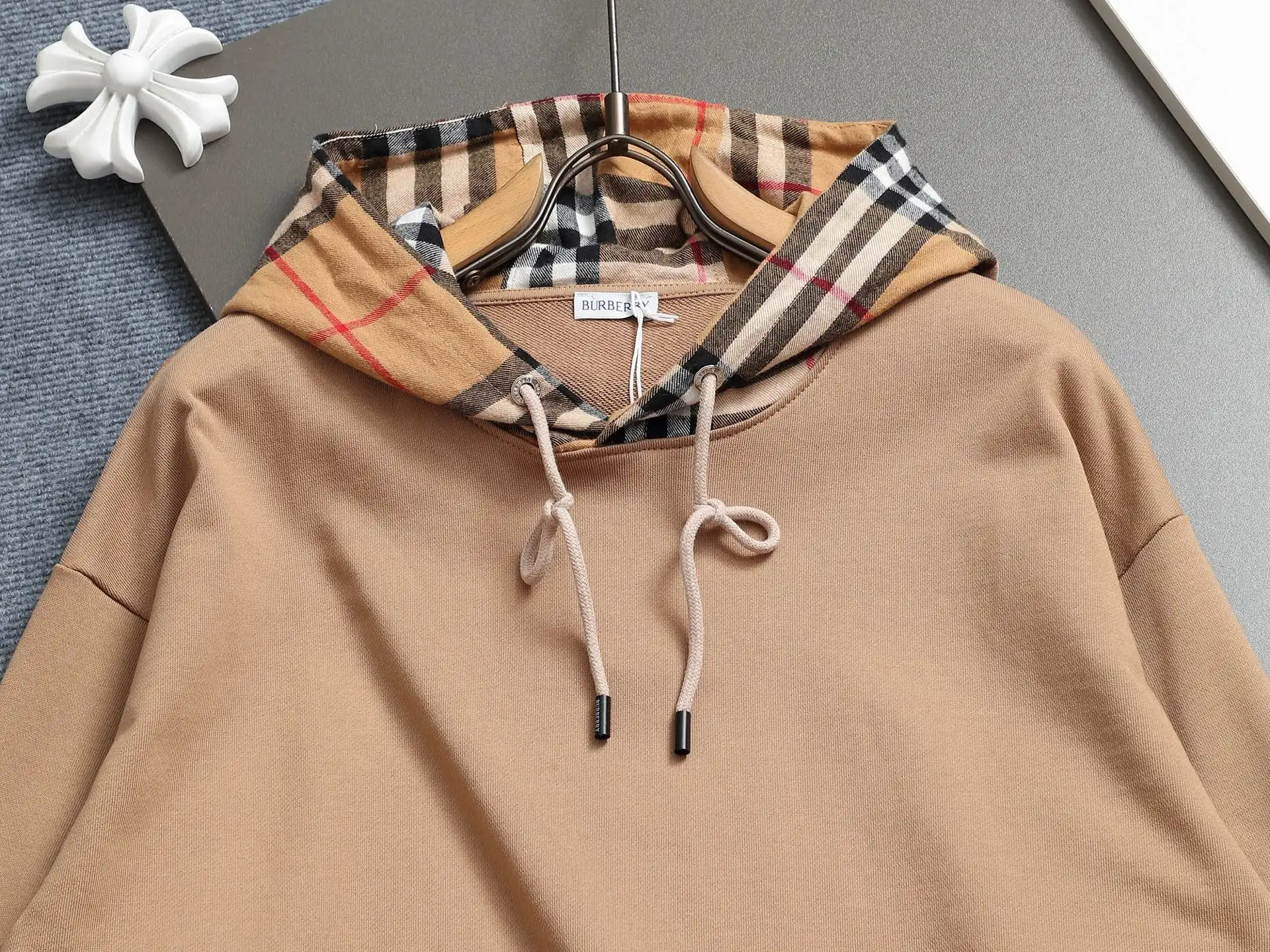 Check-Lined Cotton-Blend Hoodie D19021983 — view 3