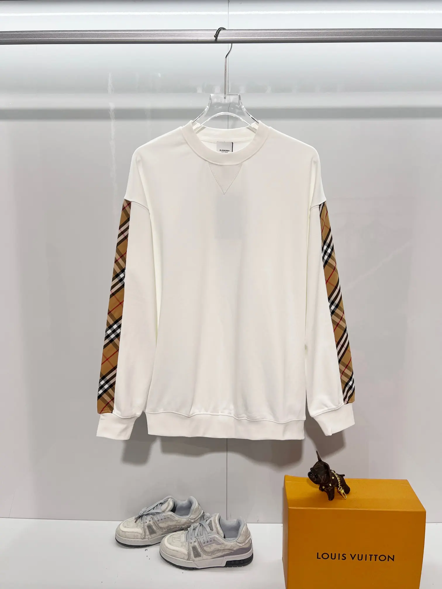 Check-Panel Cotton-Jersey Sweatshirt D19022871