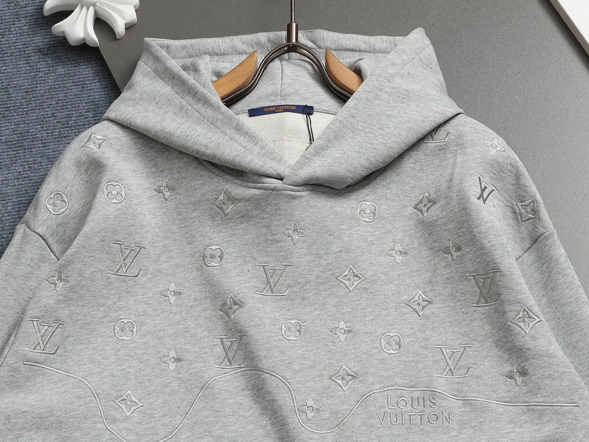 Monogram Embroidered Cotton-Blend Hoodie D19022003 — view 3