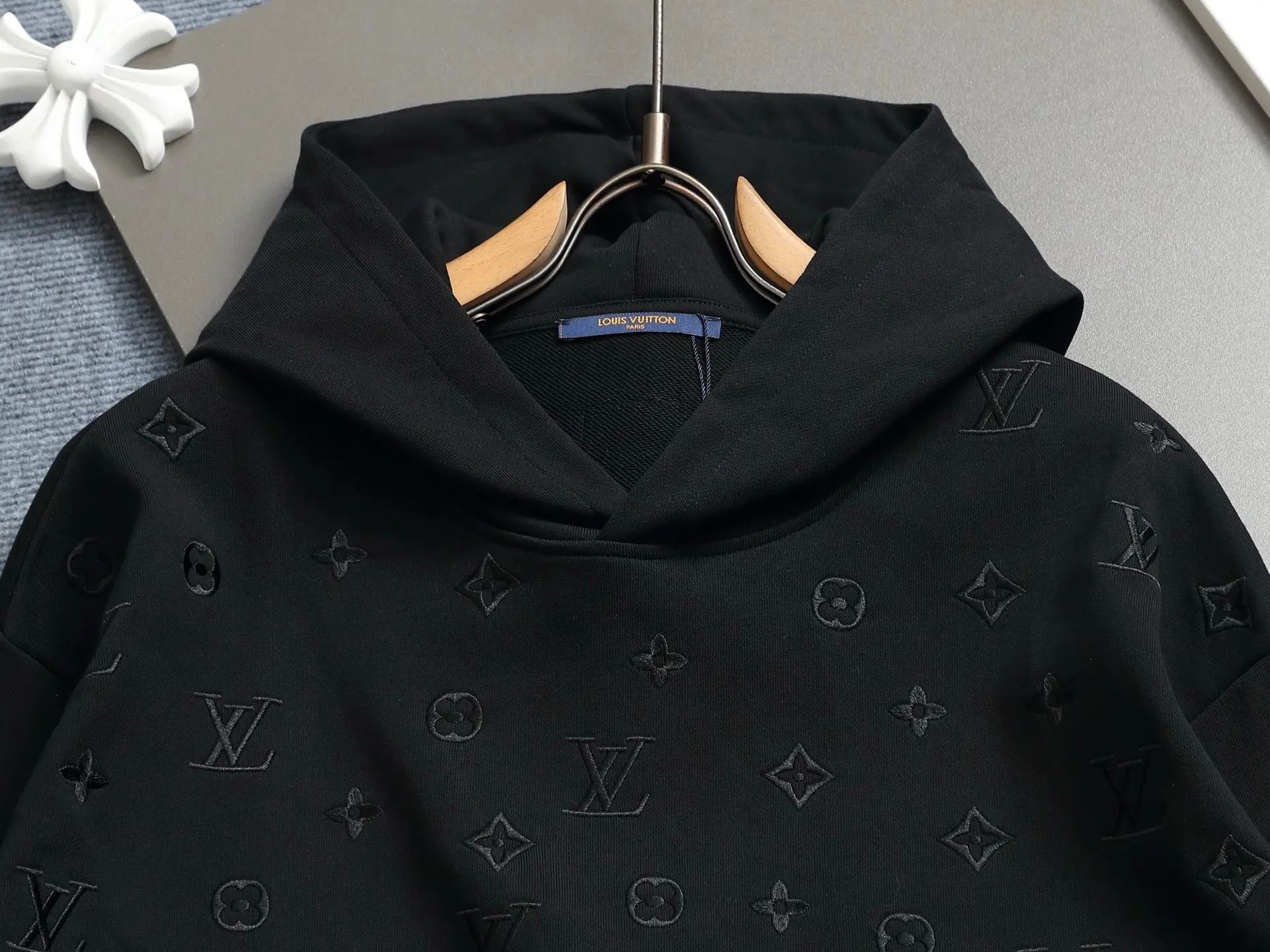 Monogram Embroidered Cotton-Blend Hoodie D19022005 — view 3