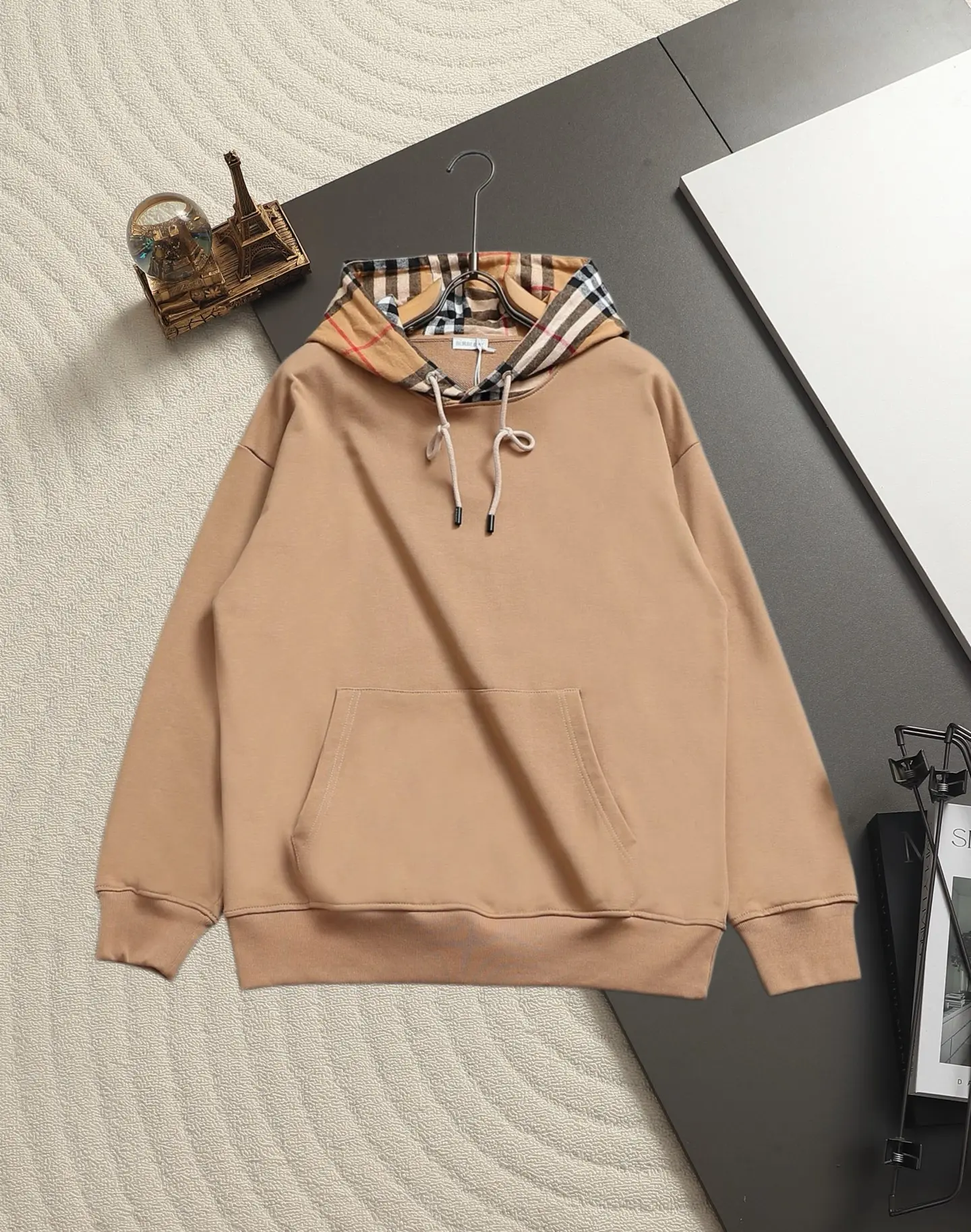 Check-Lined Cotton-Blend Hoodie D19520223