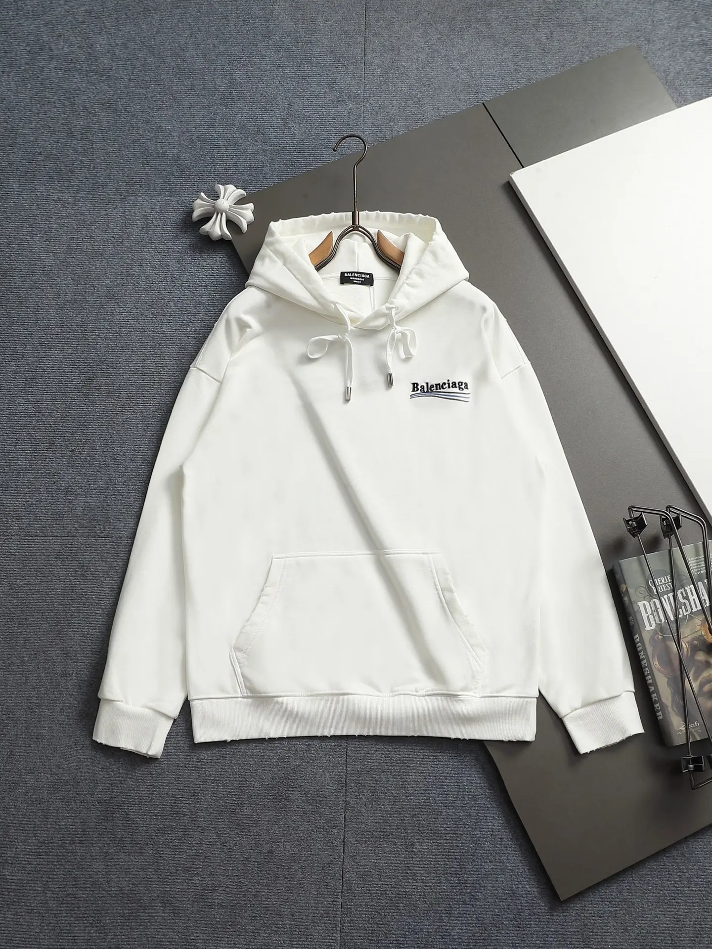 Logo-Embroidered Distressed Cotton Hoodie D20022019