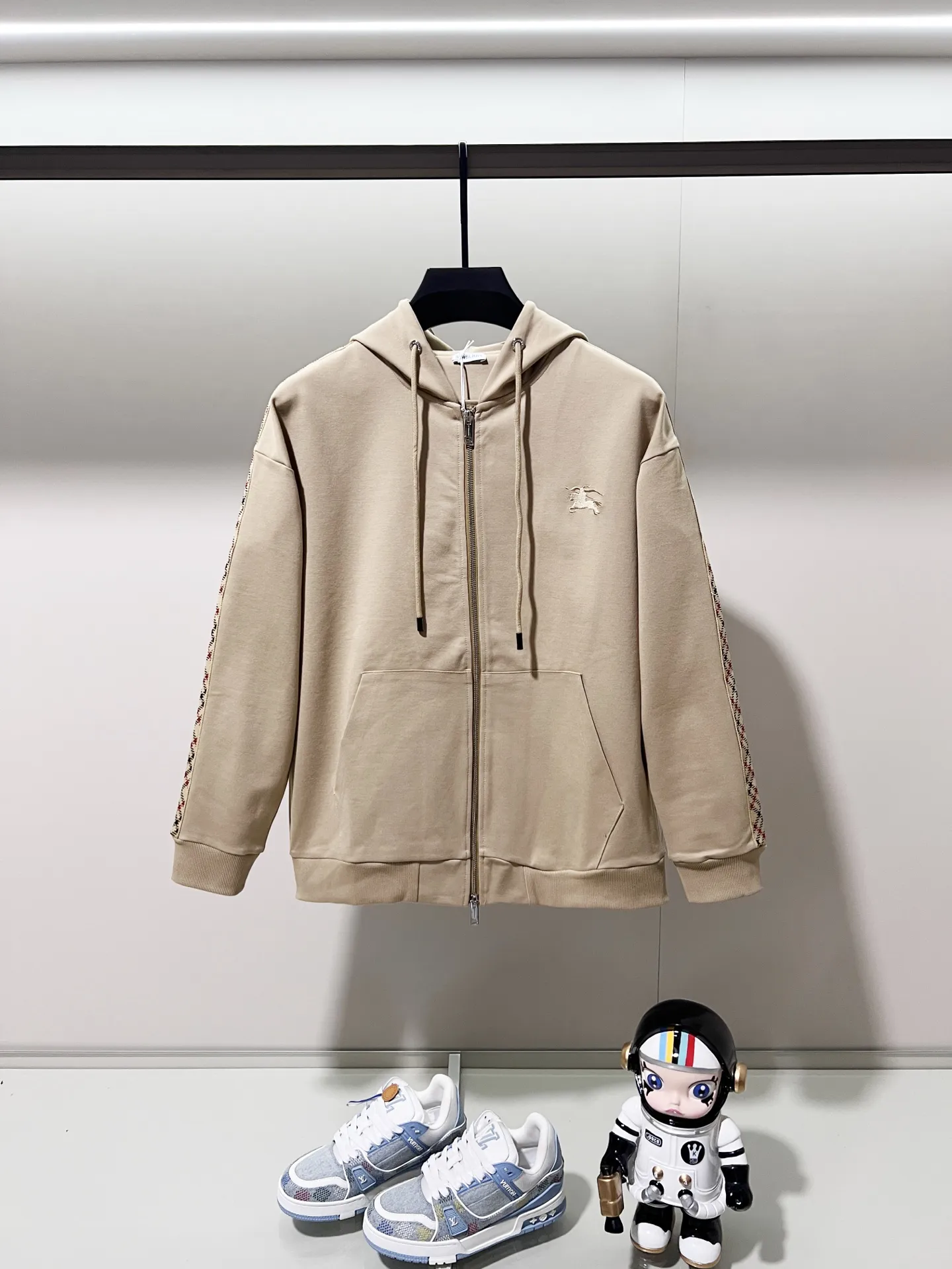 Check-Trim Embroidered Zip-Up Hoodie D20020057