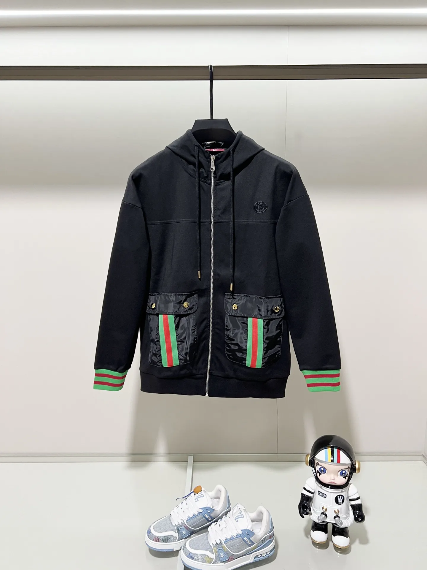 Web-Stripe Zip-Up Hooded Jacket D20020076