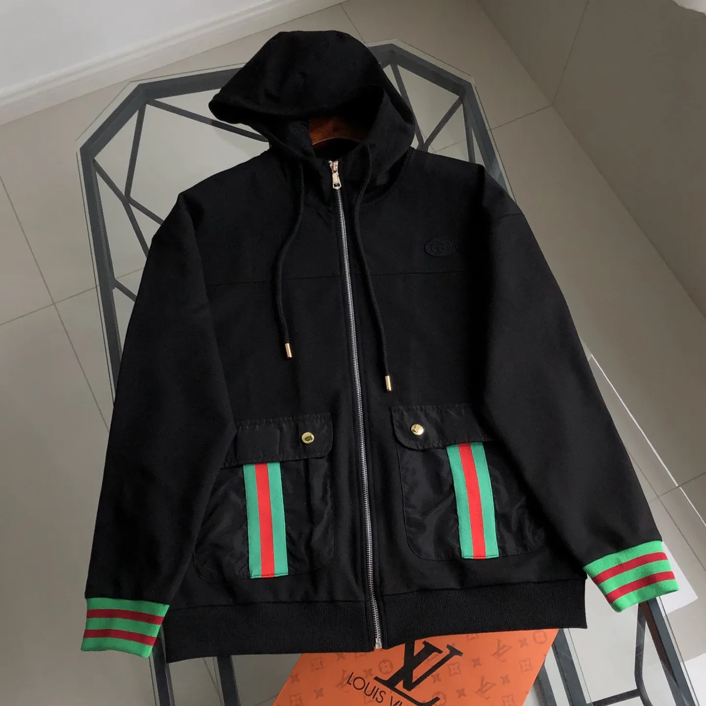 Web-Stripe Trim Hooded Zip-Up Sweatshirt D20520081