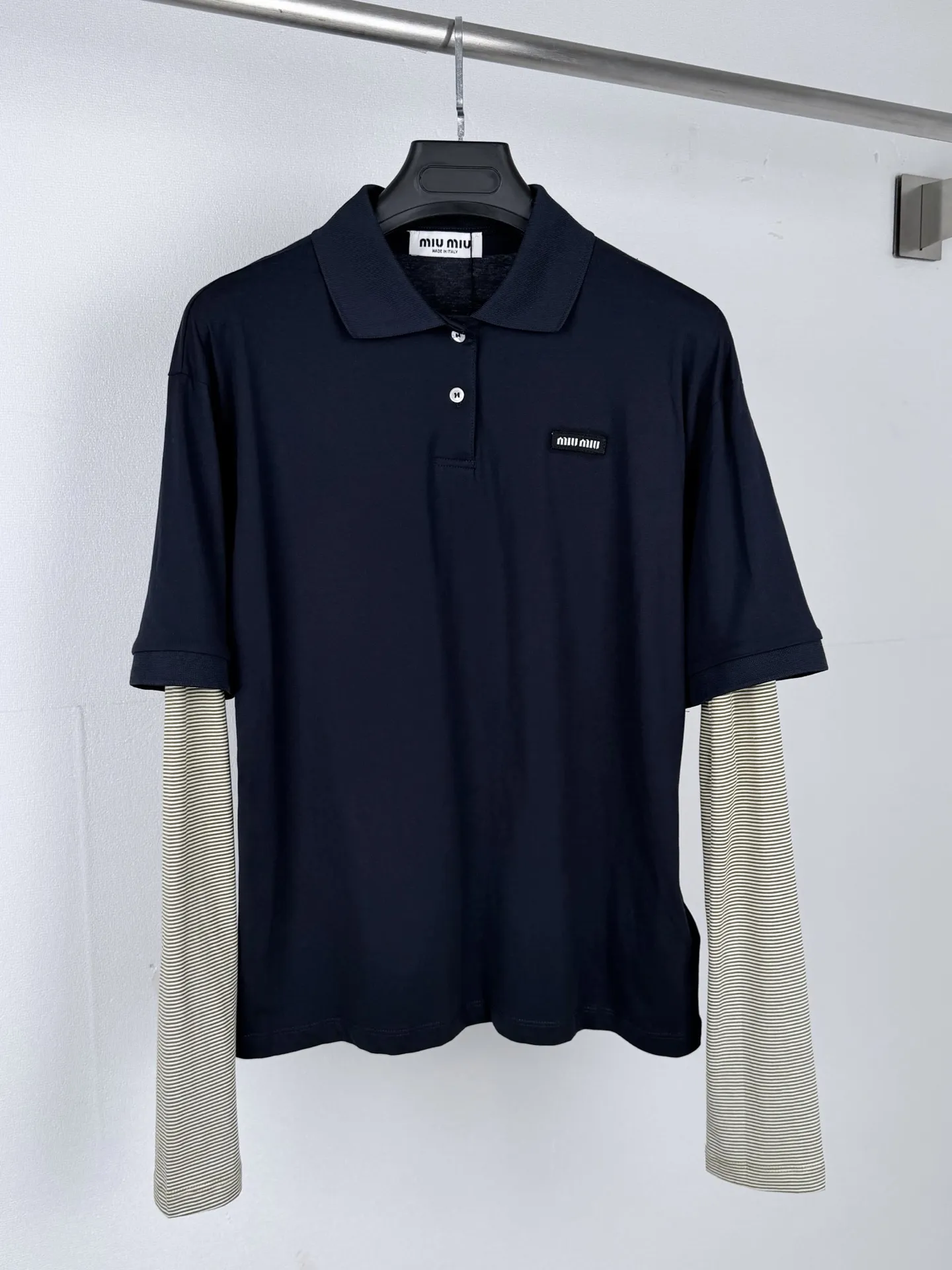 Layered Striped Long-Sleeve Polo Shirt D21020001
