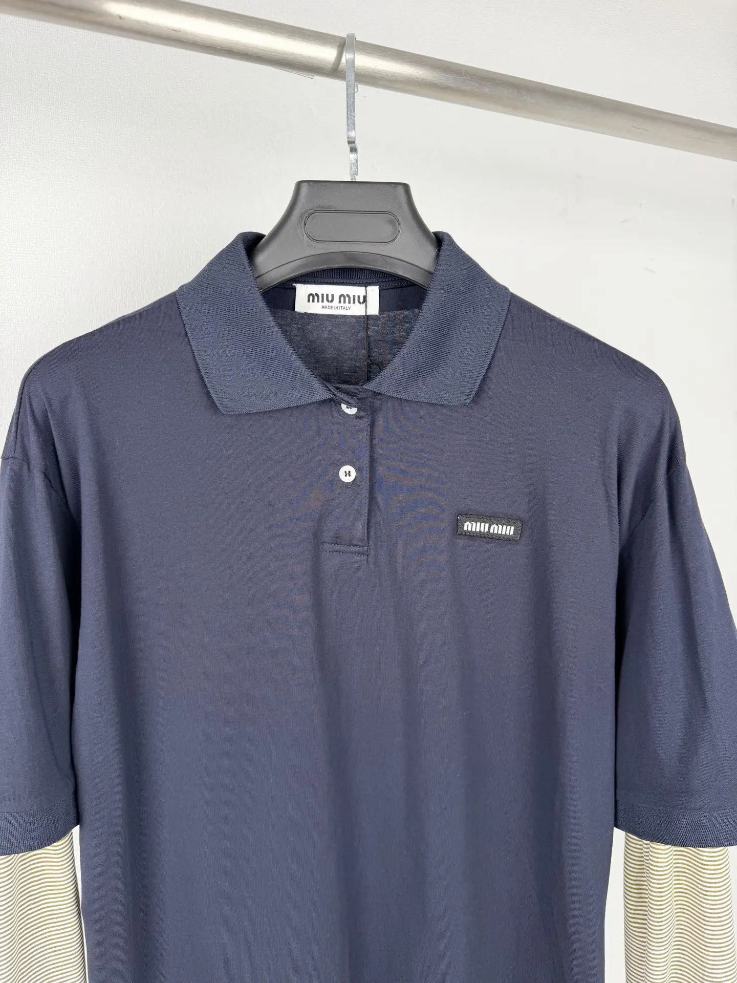Layered Striped Long-Sleeve Polo Shirt D21020001 — view 2