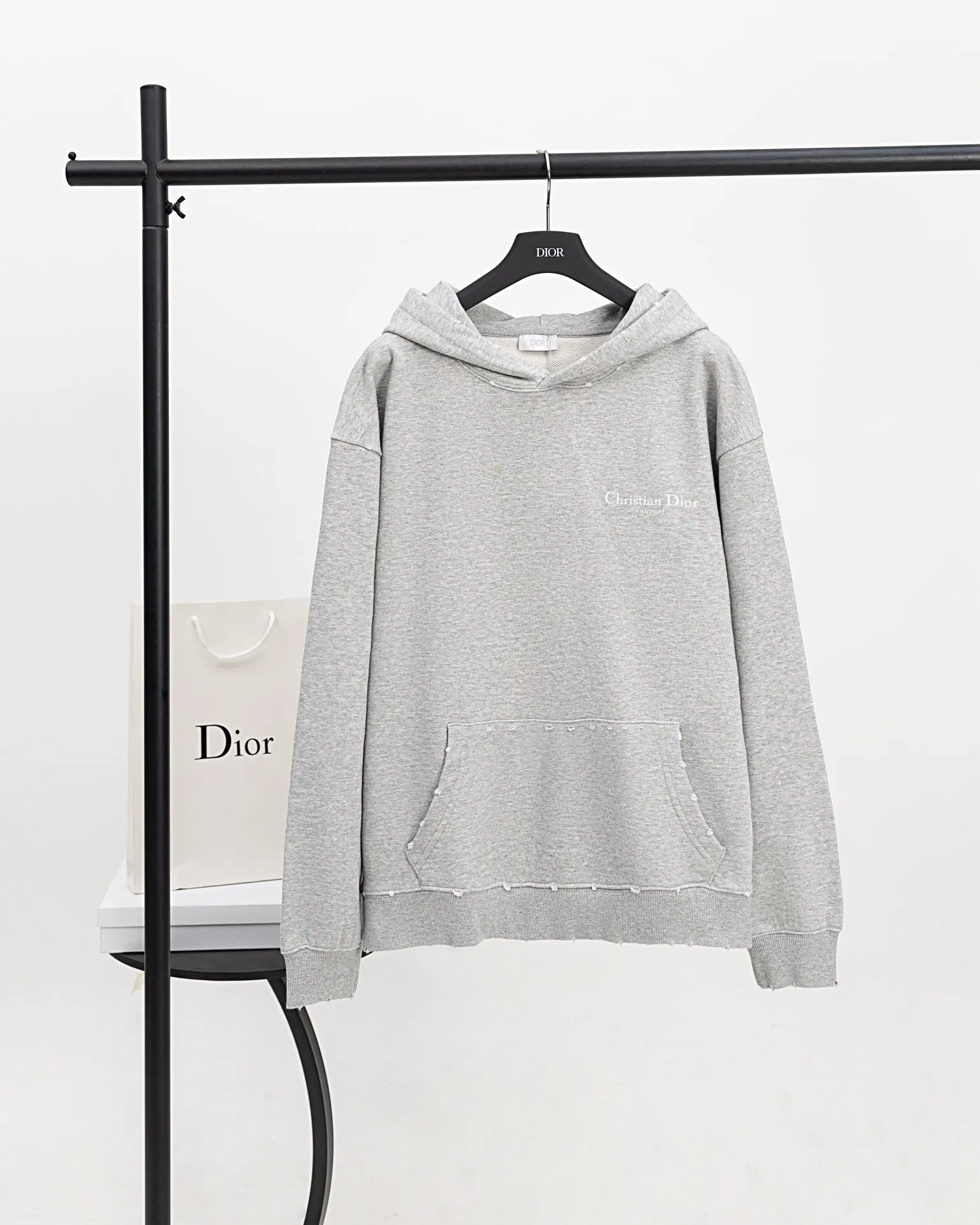 Logo-Embroidered Distressed Cotton-Jersey Hoodie D21019872