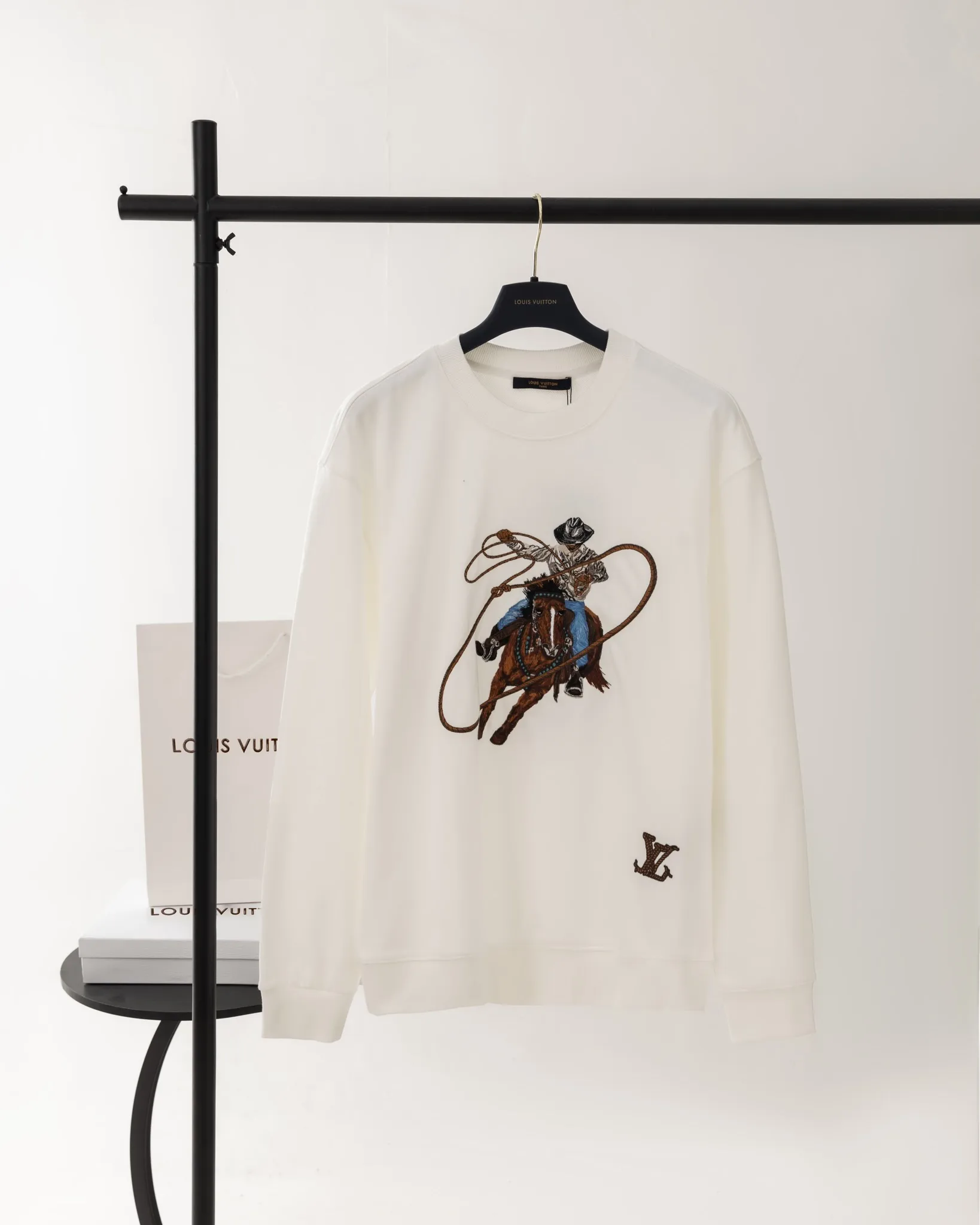 Embroidered Cowboy Motif Cotton Sweatshirt D21019894