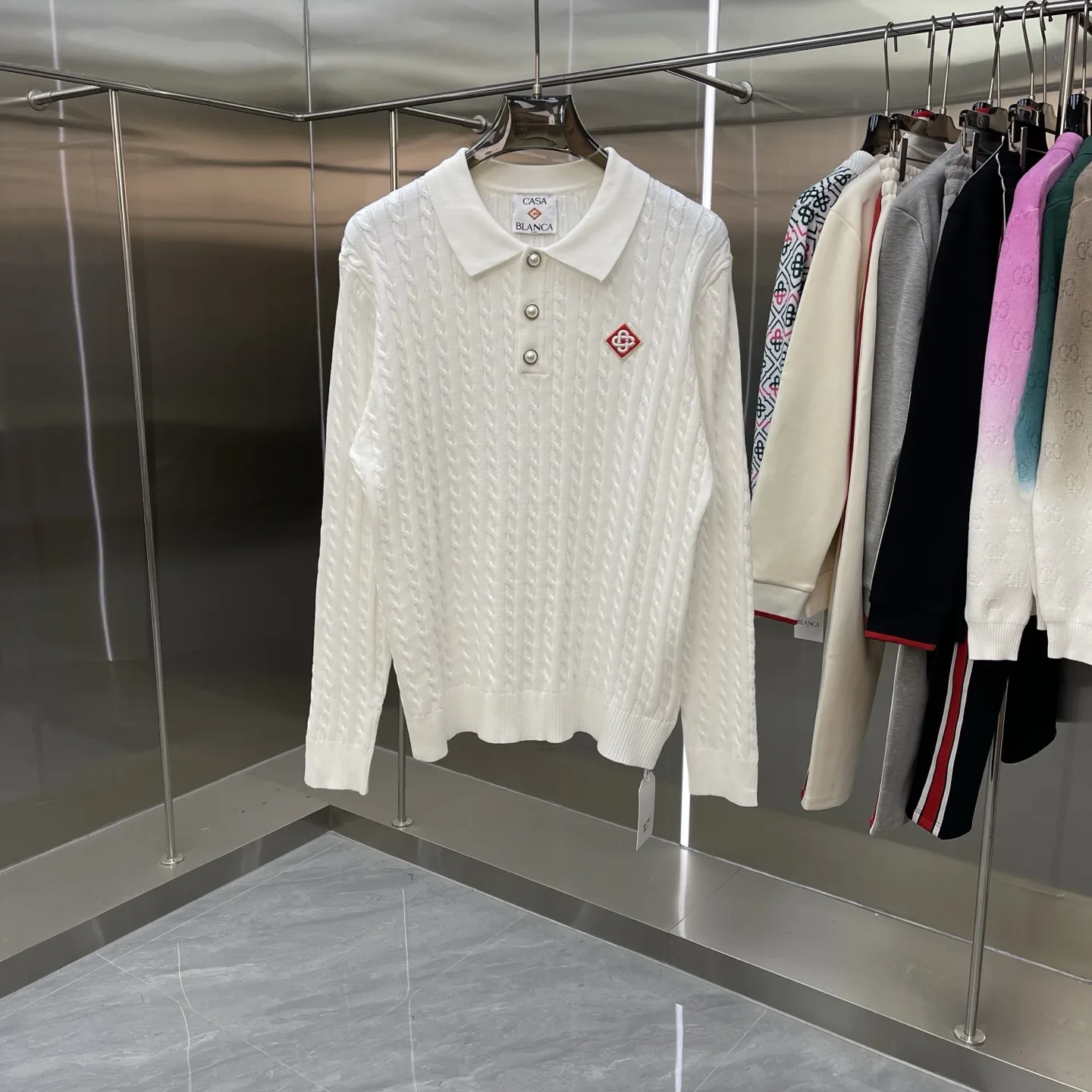 Cable-Knit Long-Sleeve Polo Sweater D21523366