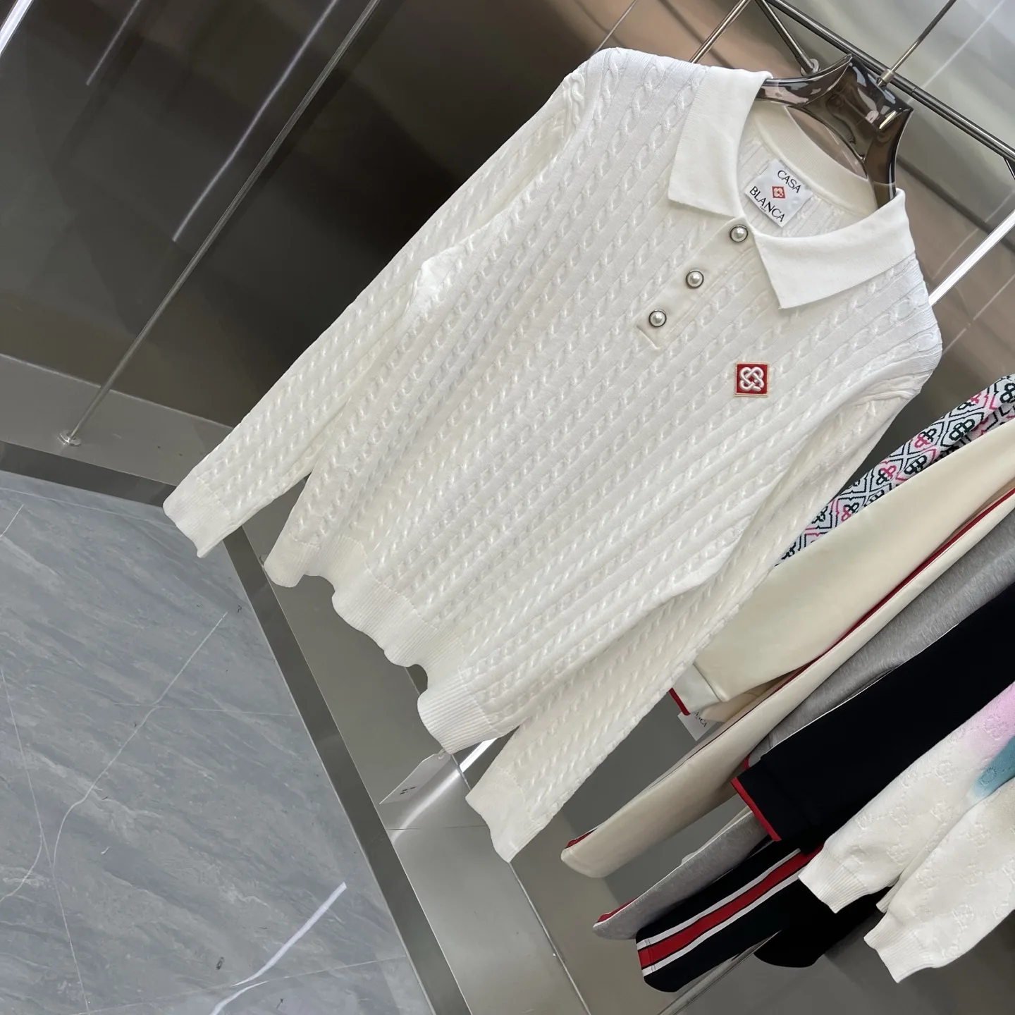 Cable-Knit Long-Sleeve Polo Sweater D21523366 — view 2