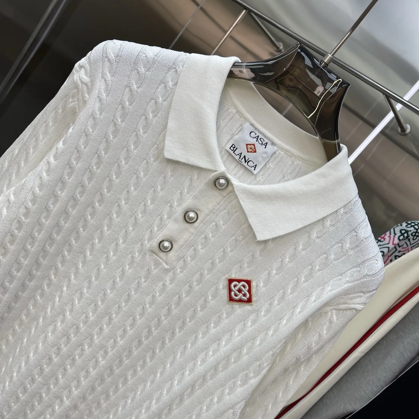 Cable-Knit Long-Sleeve Polo Sweater D21523366 — view 3