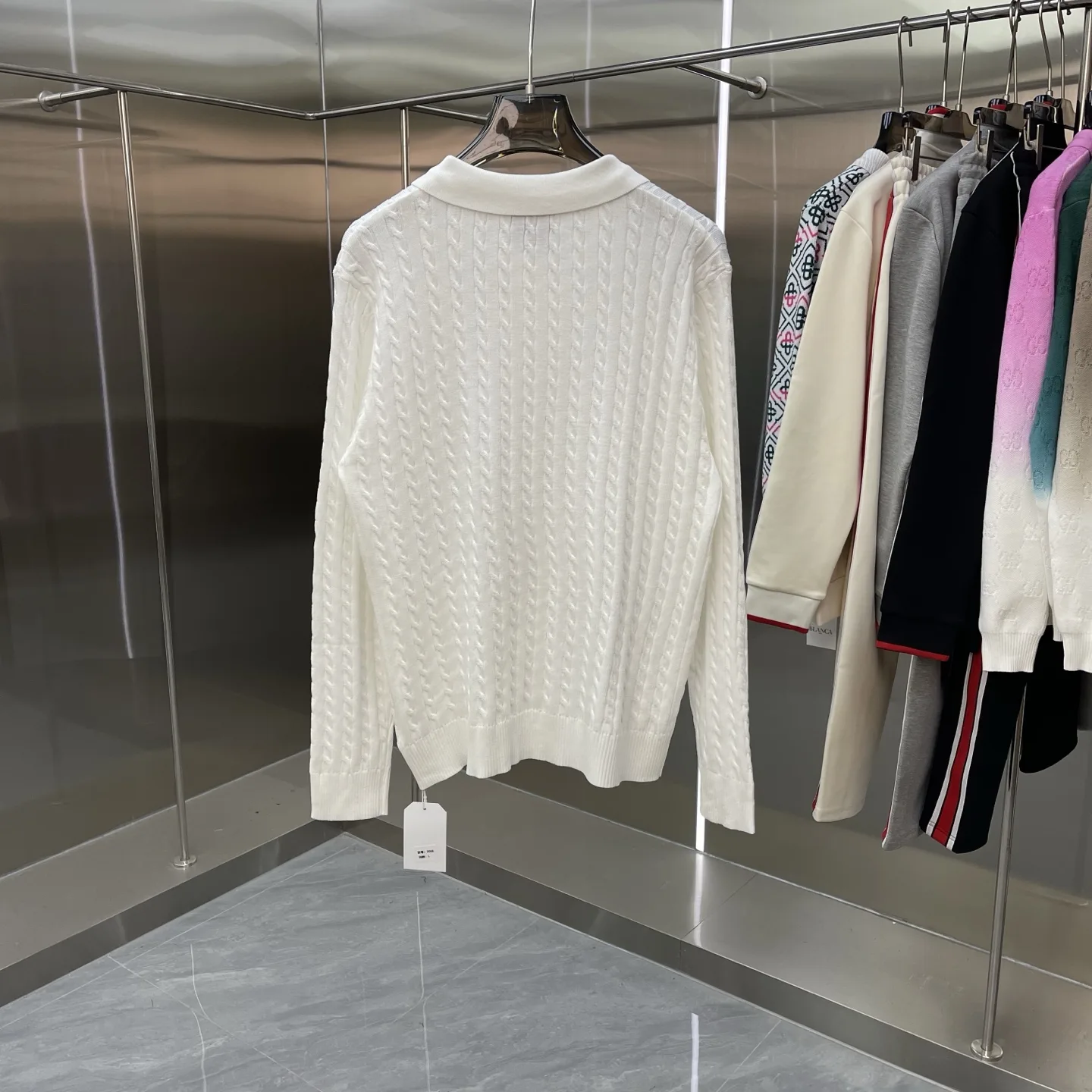Cable-Knit Long-Sleeve Polo Sweater D21523366 — view 6