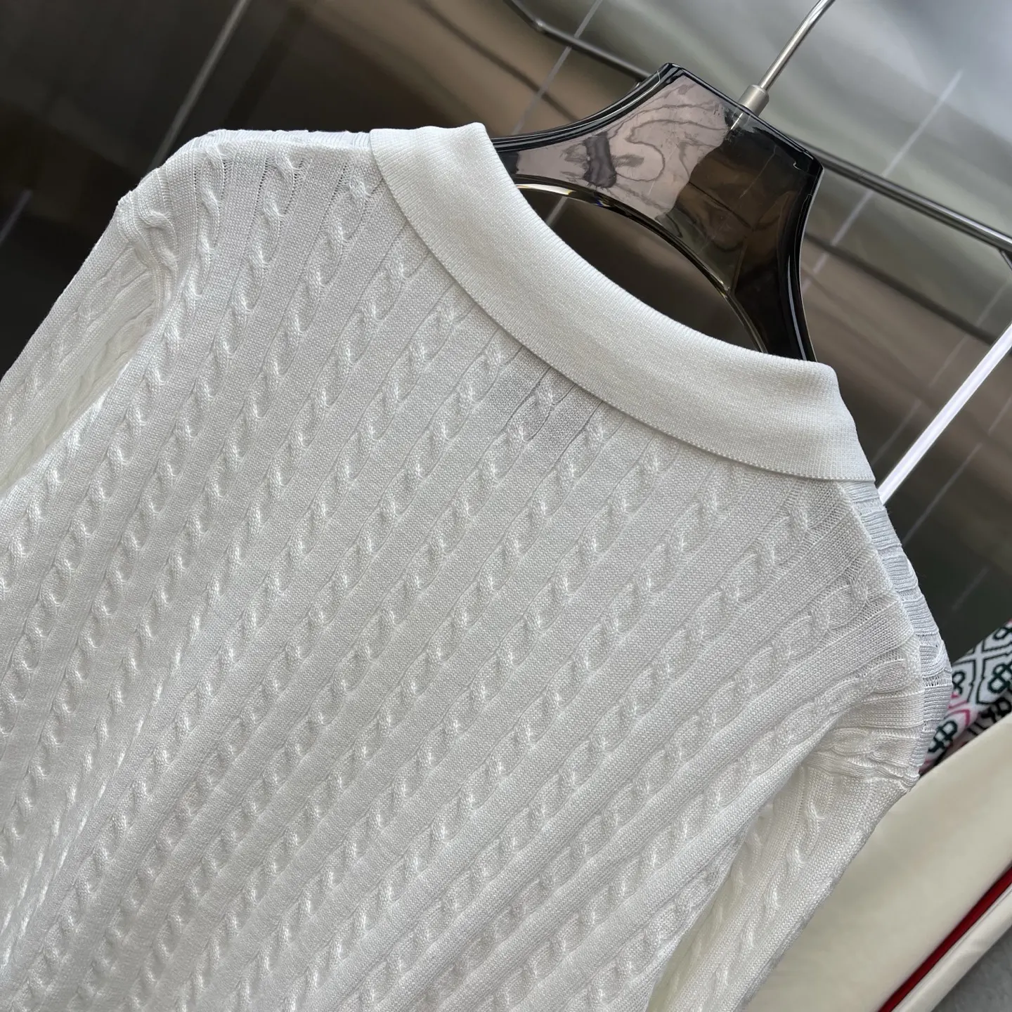 Cable-Knit Long-Sleeve Polo Sweater D21523366 — view 8