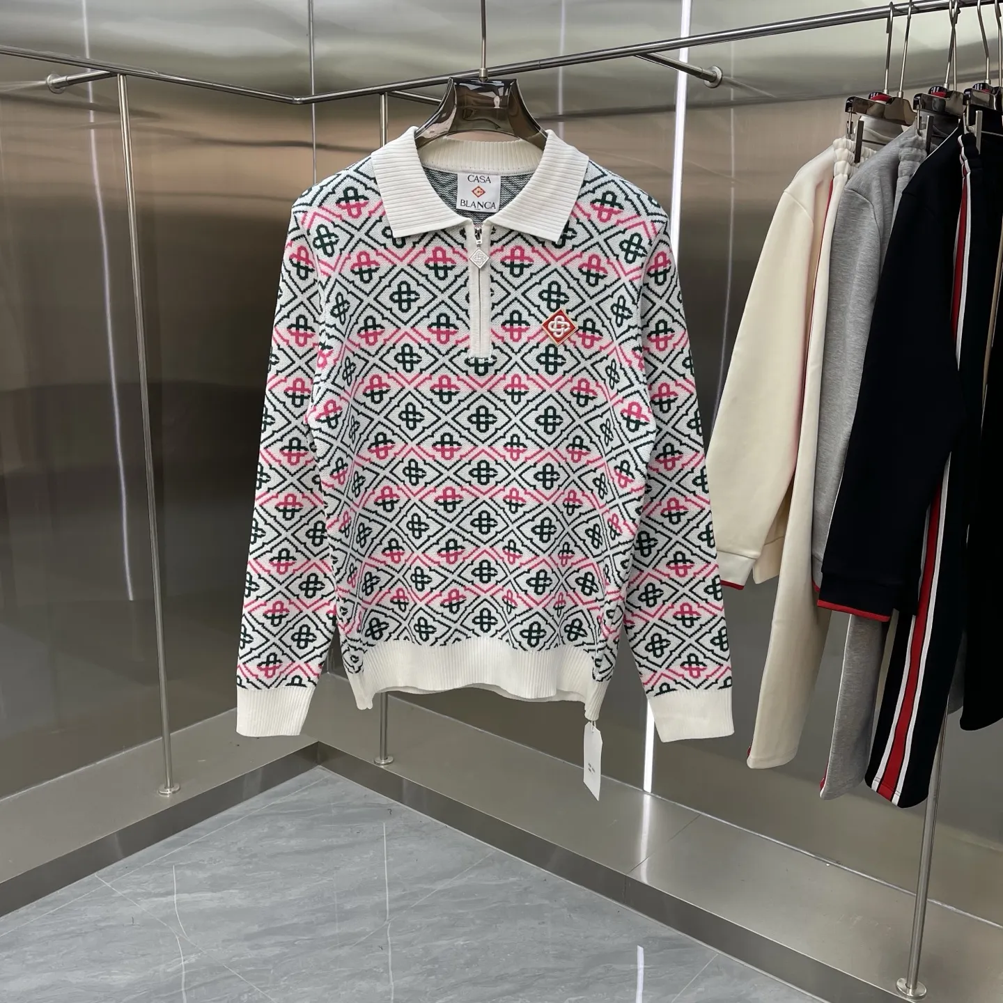 Geometric Intarsia Knit Polo Sweater D21523367