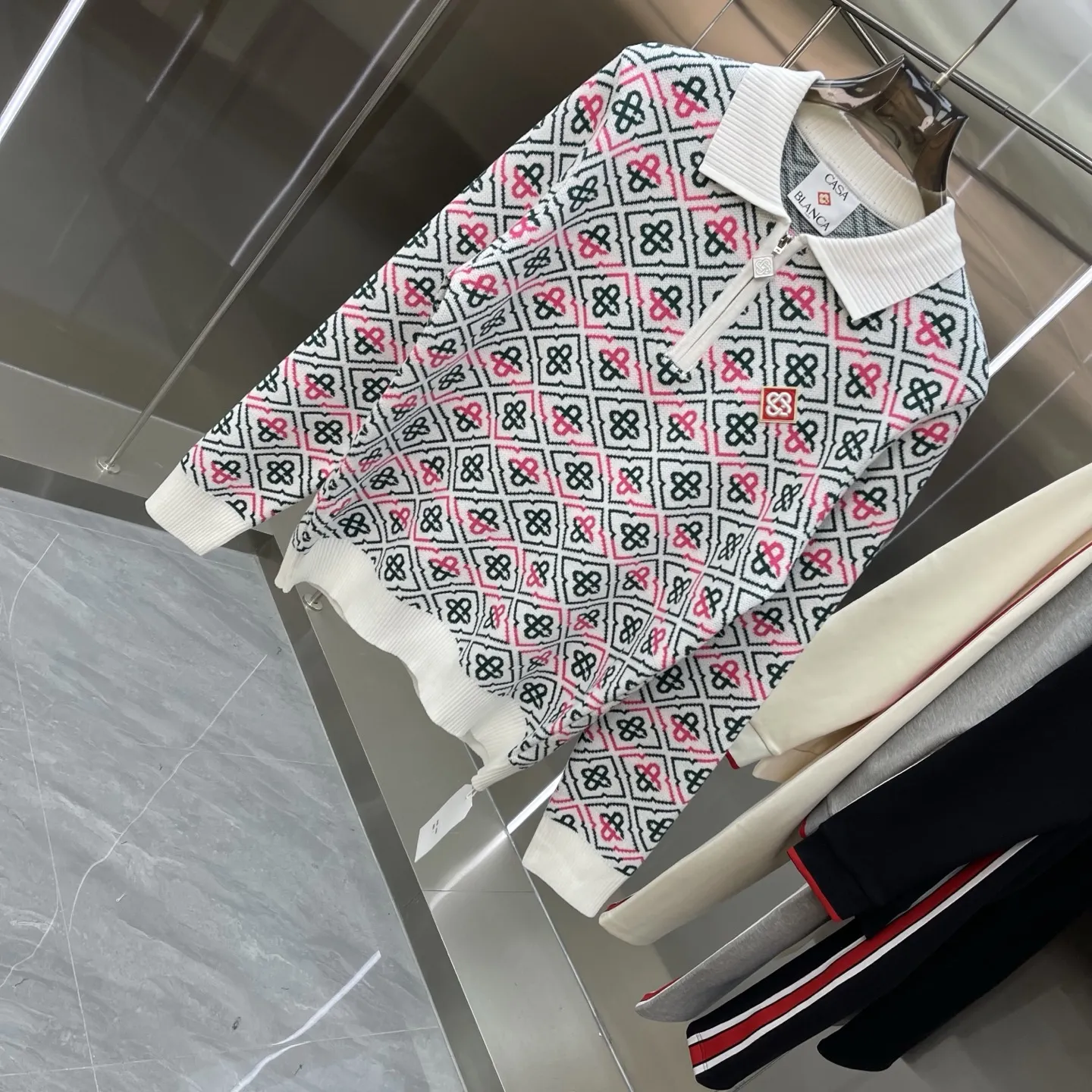 Geometric Intarsia Knit Polo Sweater D21523367 — view 2